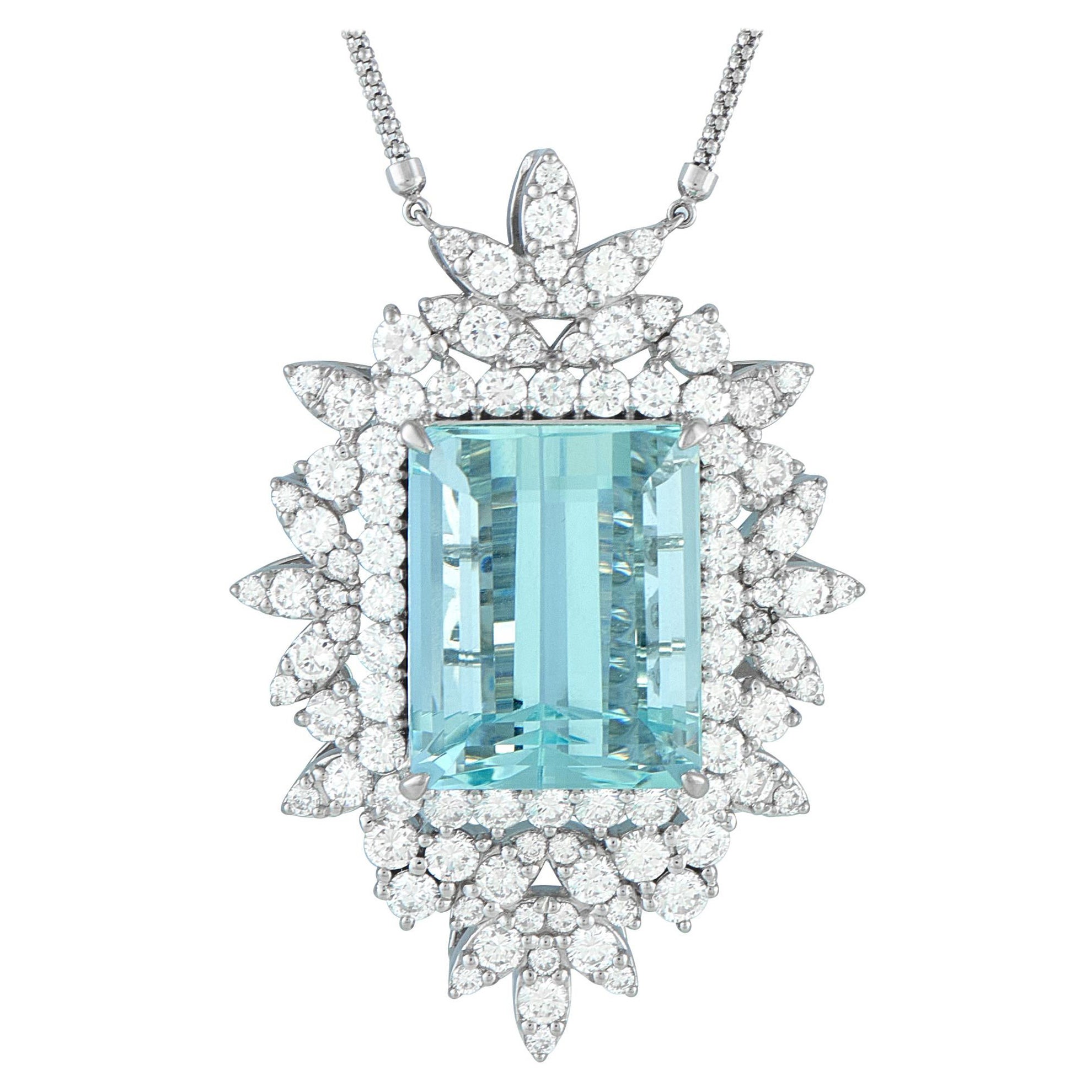 Platinum 5.51ct Diamond and Aquamarine Necklace MF62-101525