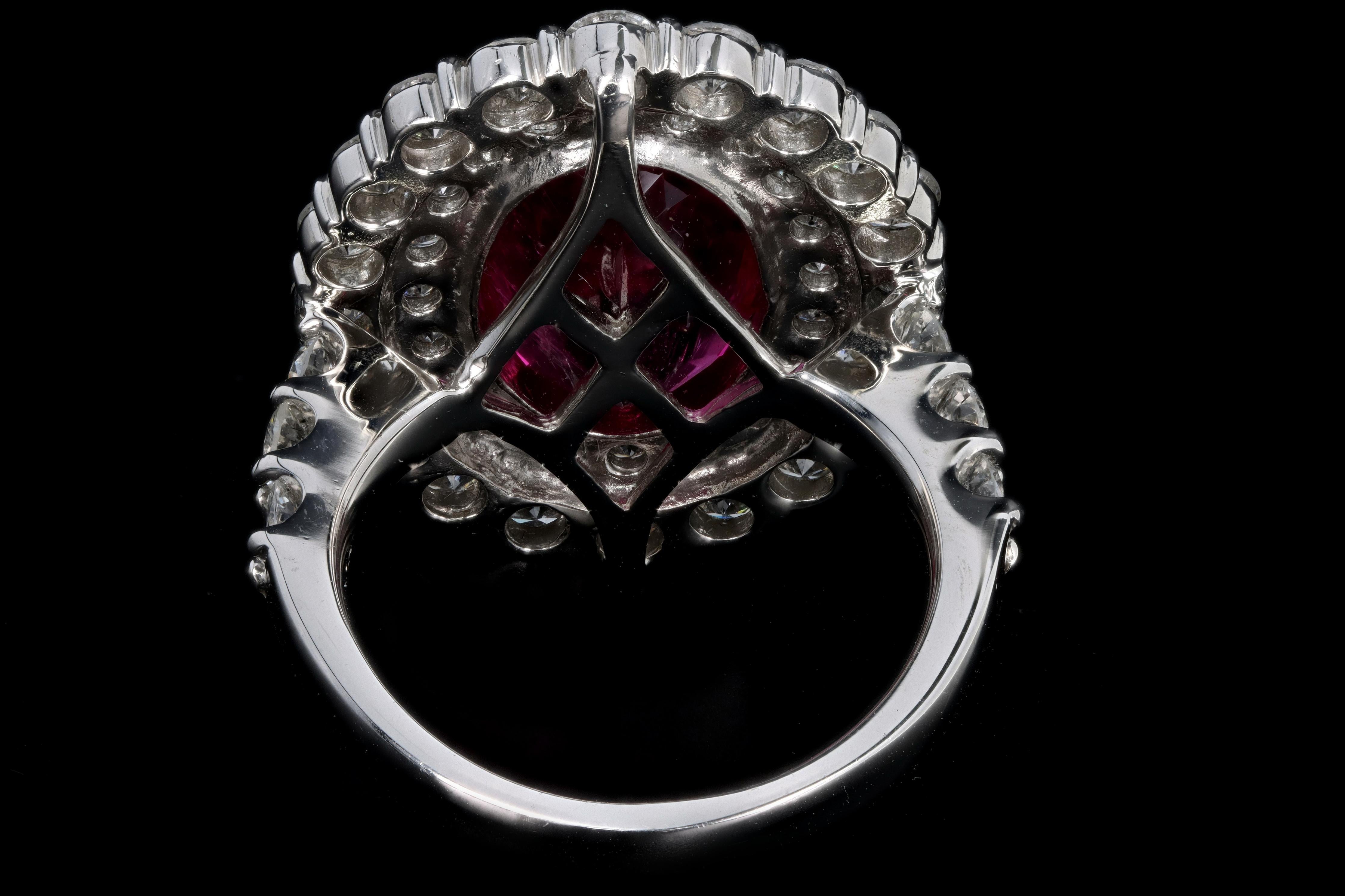 Platinum 5.56 Carat Oval Cut Rubellite Tourmaline and Diamond Ring In Excellent Condition In Cape May, NJ