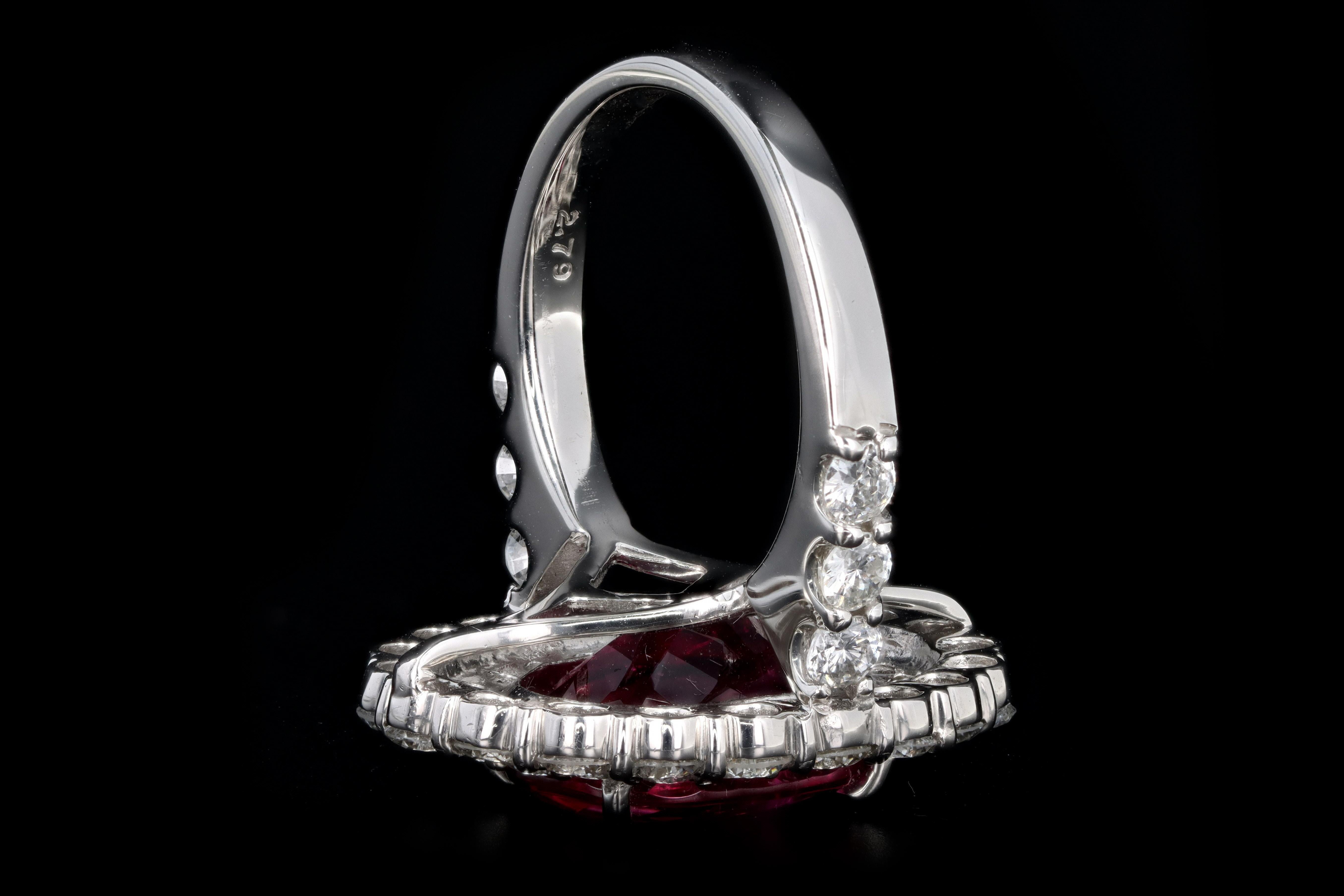 Platinum 5.56 Carat Oval Cut Rubellite Tourmaline and Diamond Ring 3