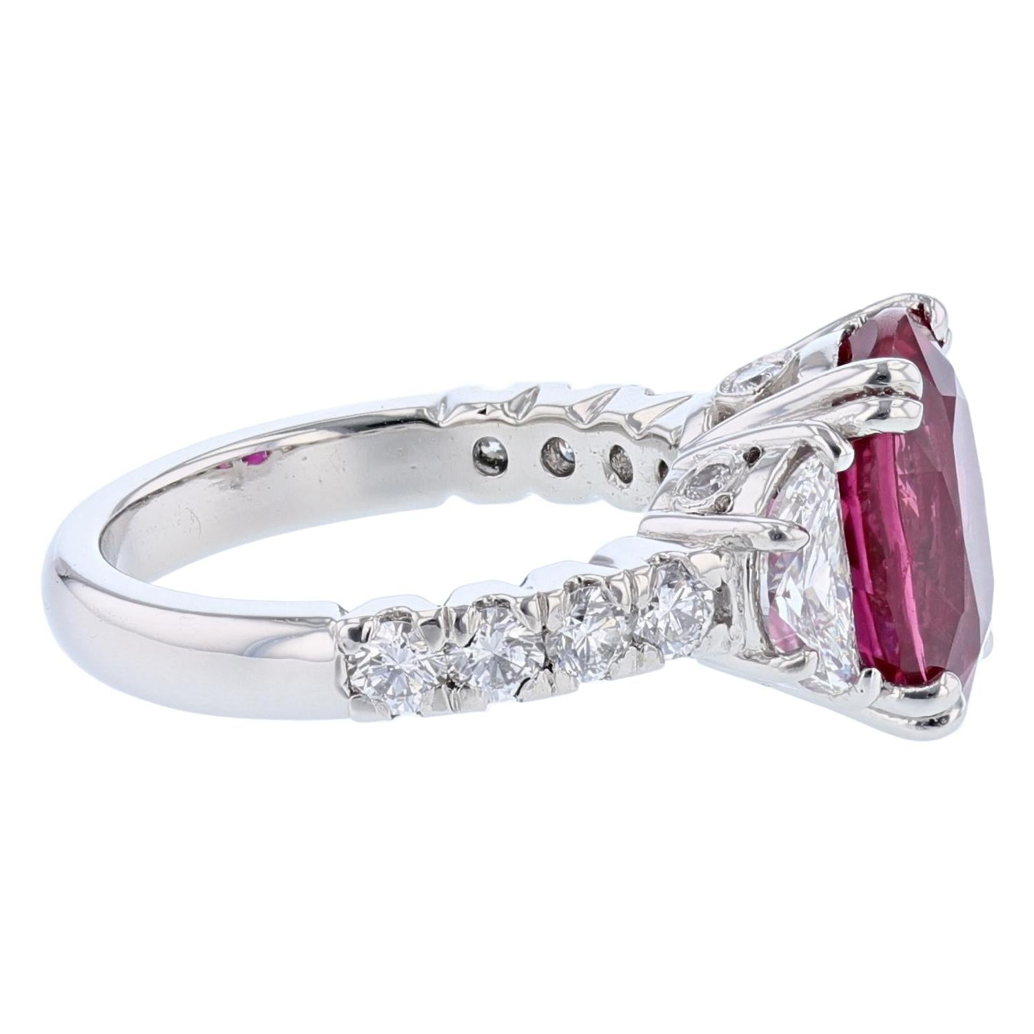 Platinum 5.61 Carat Certified Oval Cut Ruby and Diamond Ring In New Condition For Sale In Houston, TX