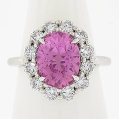 Platinum 5.64ctw GIA Oval Pink Sapphire & Diamond Halo Engagement Cocktail Ring