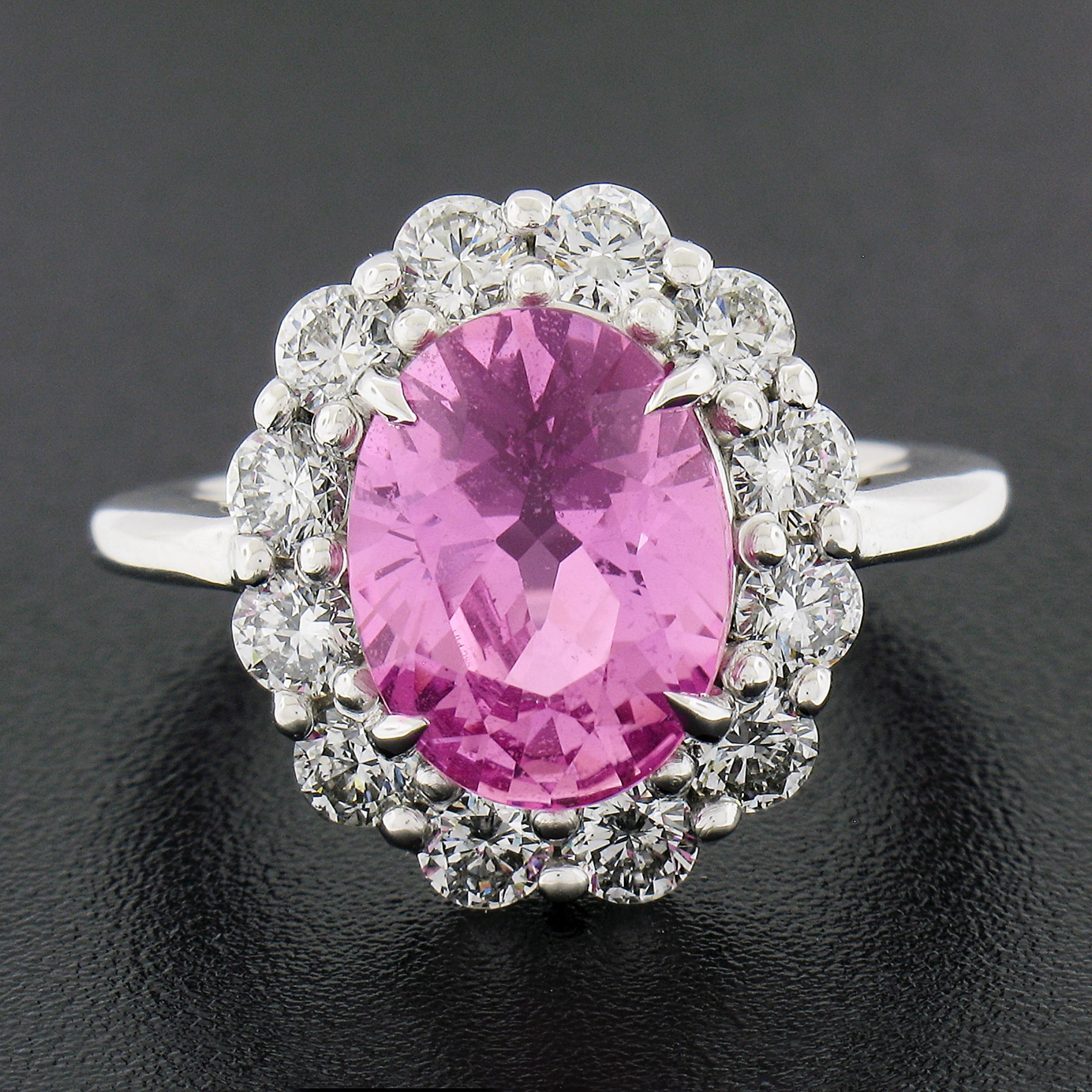 Oval Cut Platinum 5.64ctw GIA Oval Pink Sapphire & Diamond Halo Engagement Cocktail Ring For Sale