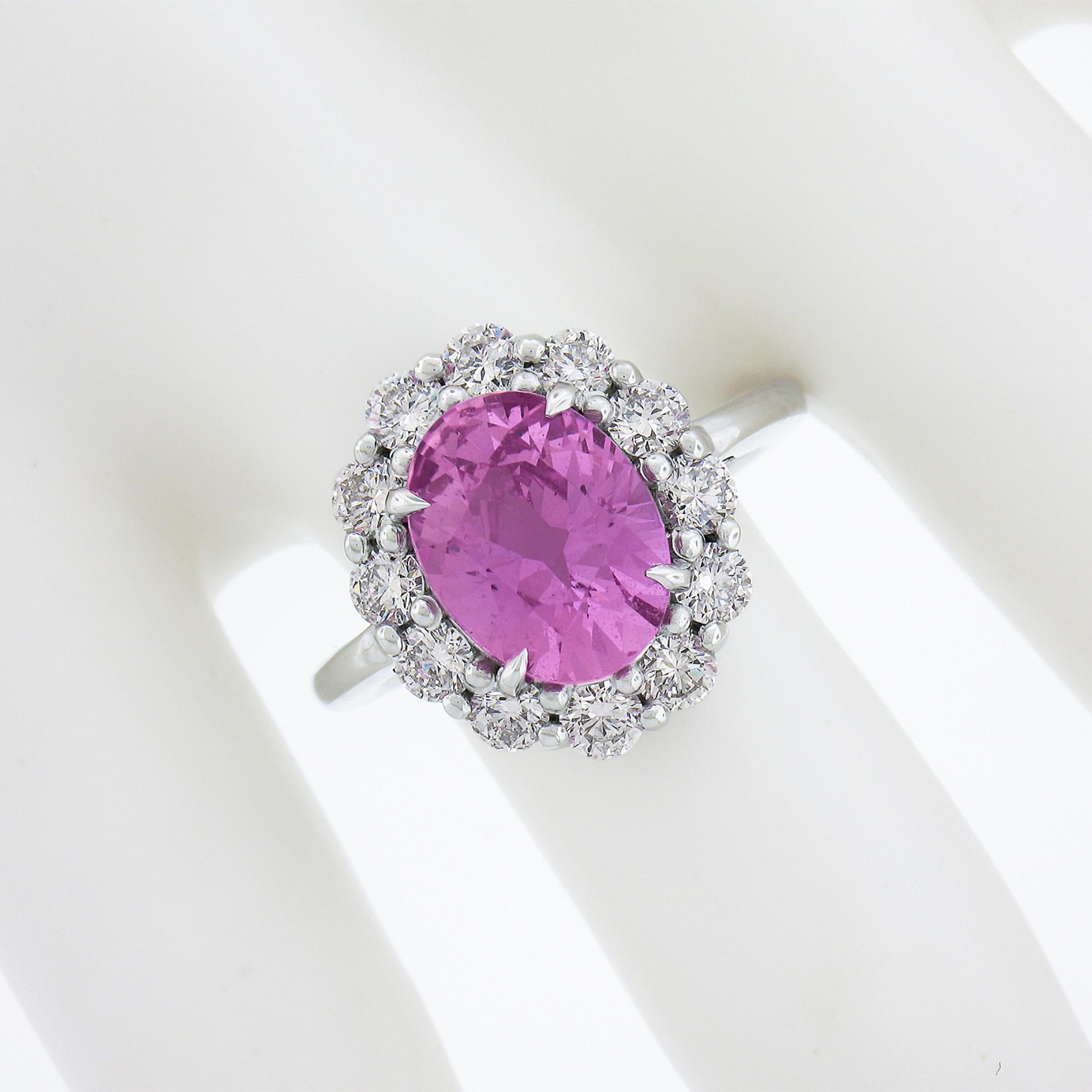 Platinum 5.64ctw GIA Oval Pink Sapphire & Diamond Halo Engagement Cocktail Ring In New Condition For Sale In Montclair, NJ