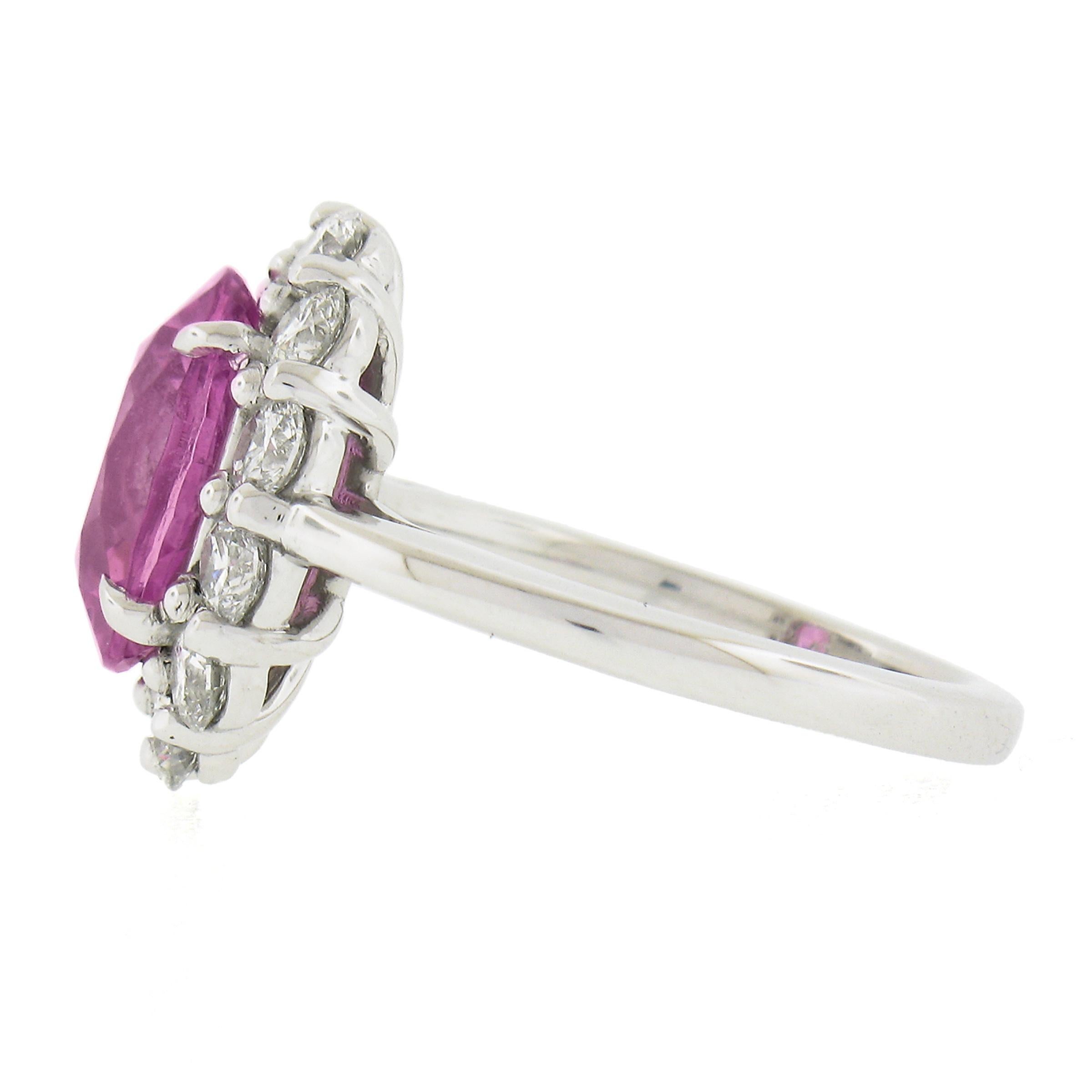 Platinum 5.64ctw GIA Oval Pink Sapphire & Diamond Halo Engagement Cocktail Ring For Sale 1