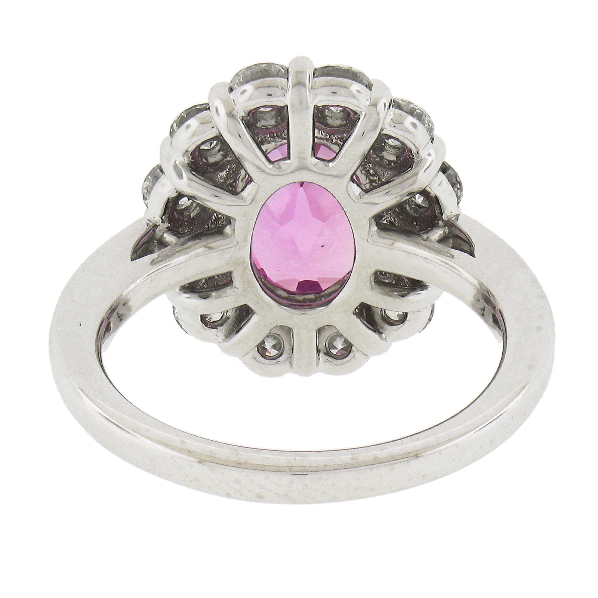 Platinum 5.64ctw GIA Oval Pink Sapphire & Diamond Halo Engagement Cocktail Ring For Sale 2