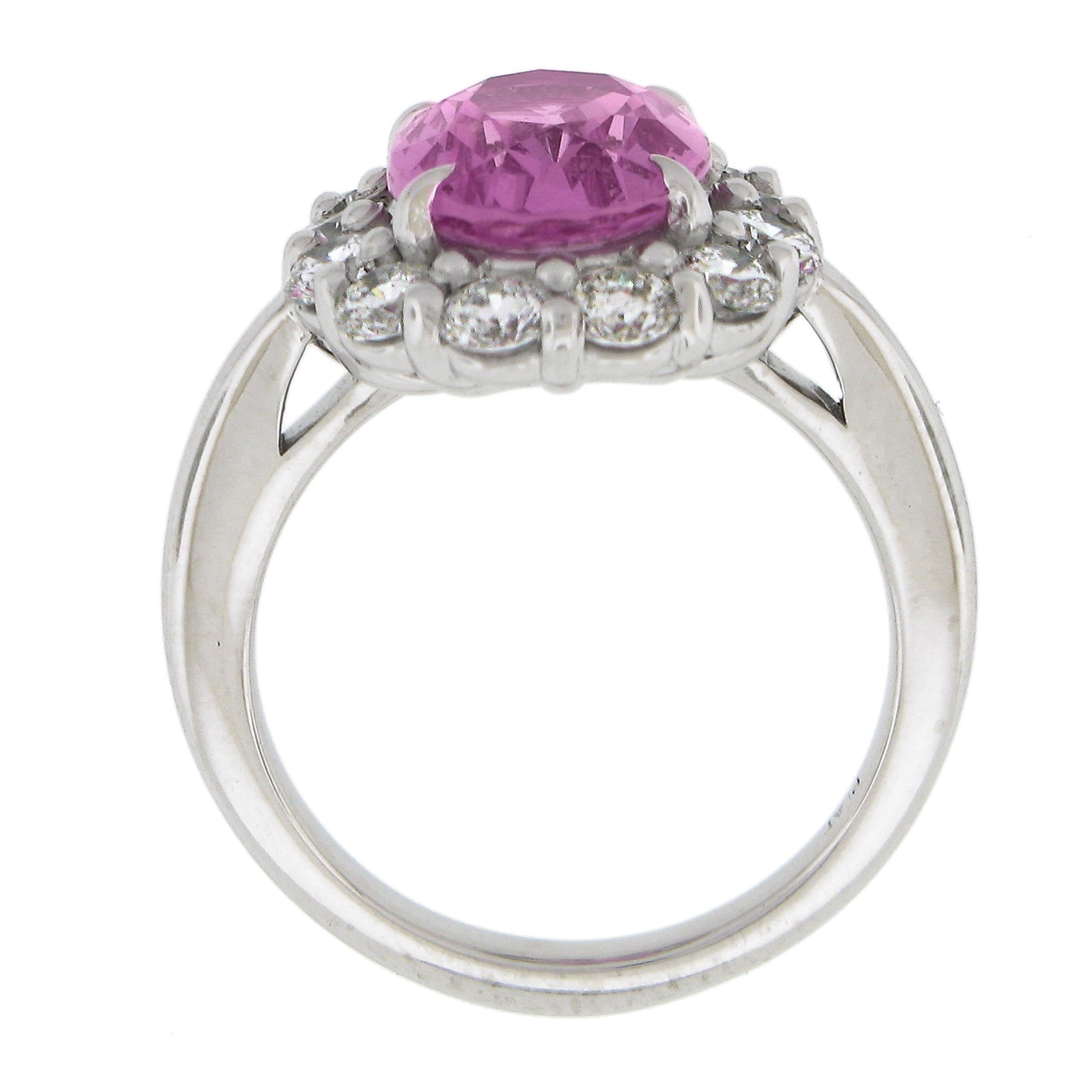 Platinum 5.64ctw GIA Oval Pink Sapphire & Diamond Halo Engagement Cocktail Ring For Sale 3