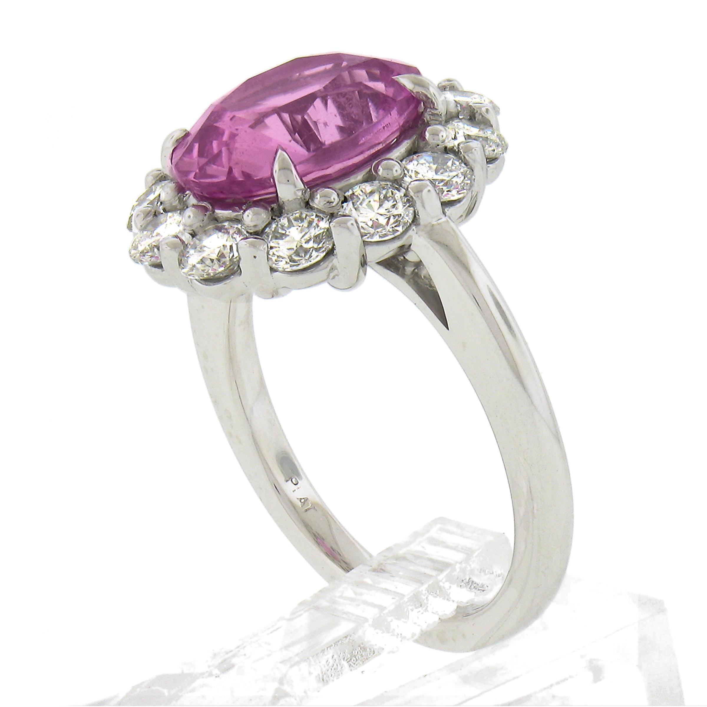 Platinum 5.64ctw GIA Oval Pink Sapphire & Diamond Halo Engagement Cocktail Ring For Sale 4
