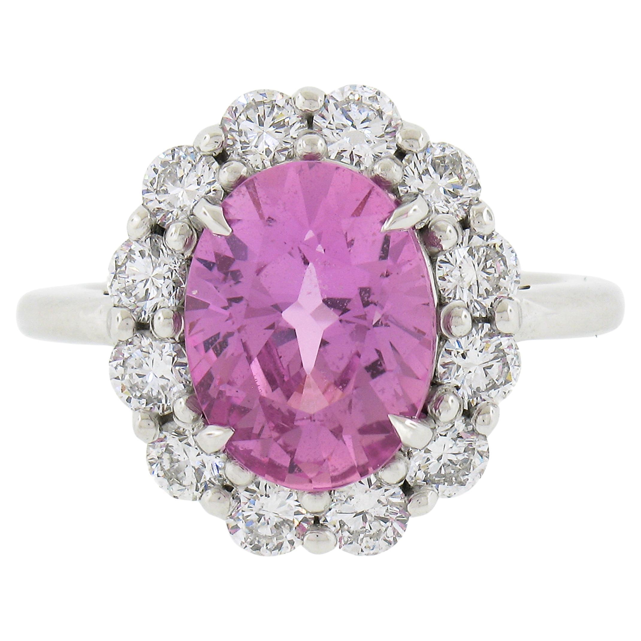 Platinum 5.64ctw GIA Oval Pink Sapphire & Diamond Halo Engagement Cocktail Ring For Sale