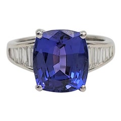 Platinum 5.68 Carat Violet-Blue Tanzanite and Diamond Ring