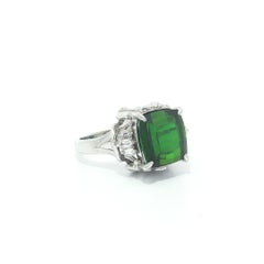 Platinum 5.69ctw Vivid Deep Green Tourmaline w/ Baguette Diamond Accents Ring