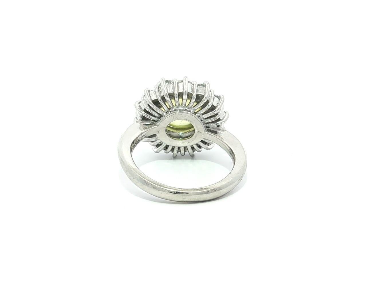 Anello in platino con occhio di gatto cabochon rotondo con diamante a raggiera da 5,71 ct. in vendita 5