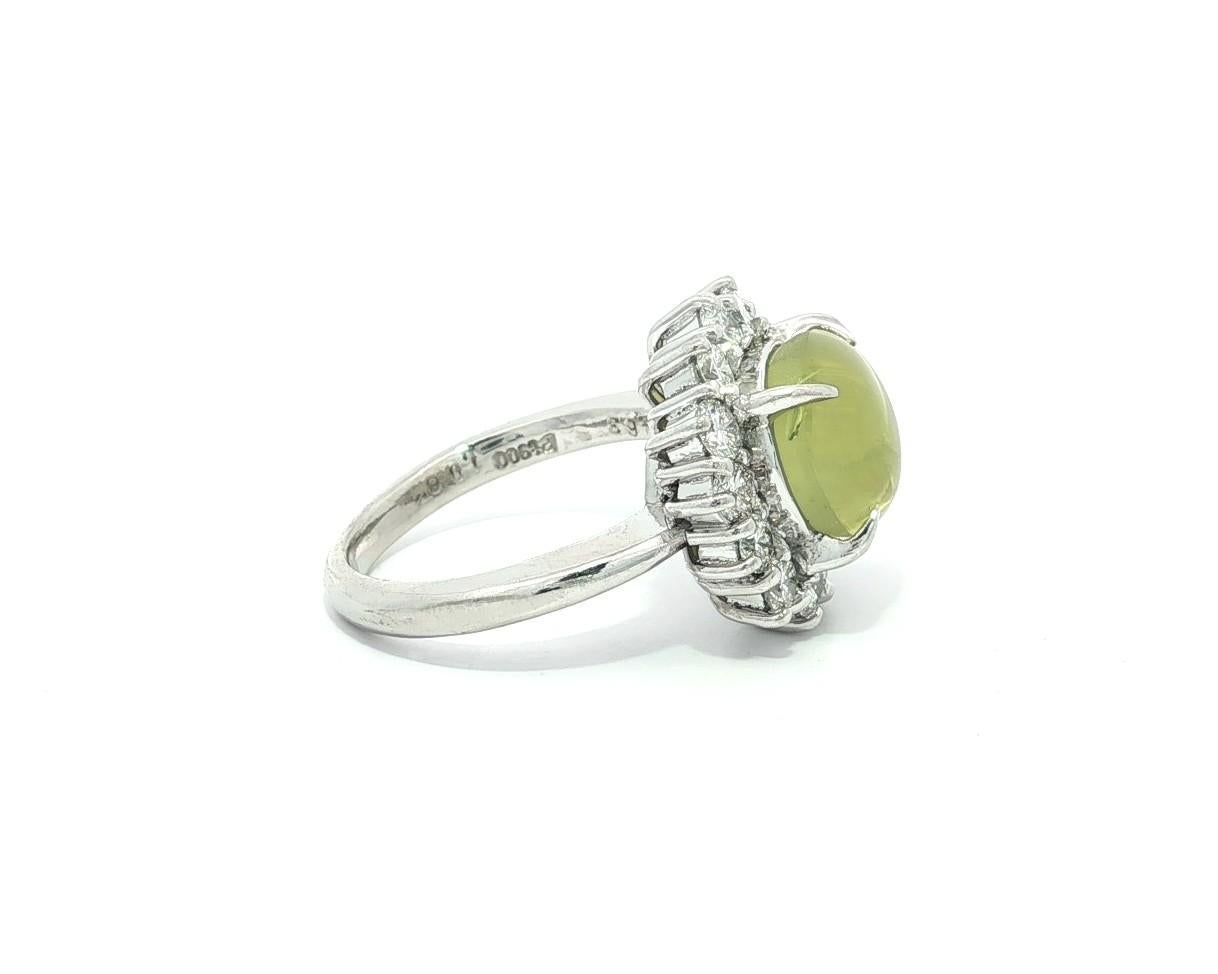 Anello in platino con occhio di gatto cabochon rotondo con diamante a raggiera da 5,71 ct. in vendita 6