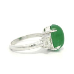 Platinum 5.73ctw Translucent A Apple Green Burma Jade w/ Princess Diamond Ring