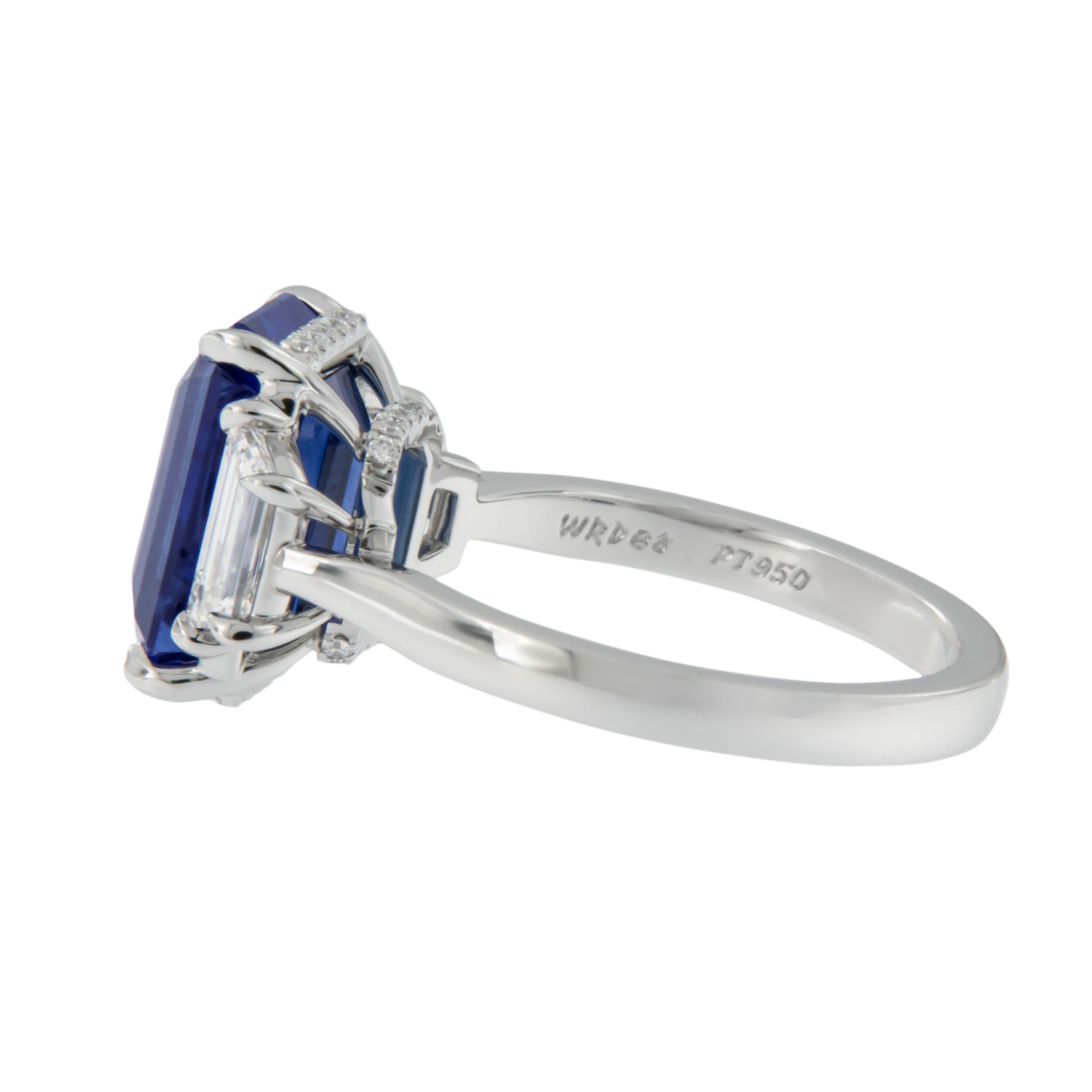 Emerald Cut Platinum 5.79 Carat GIA Natural Royal Blue Sapphire 1.13 Cttw Diamond Ring
