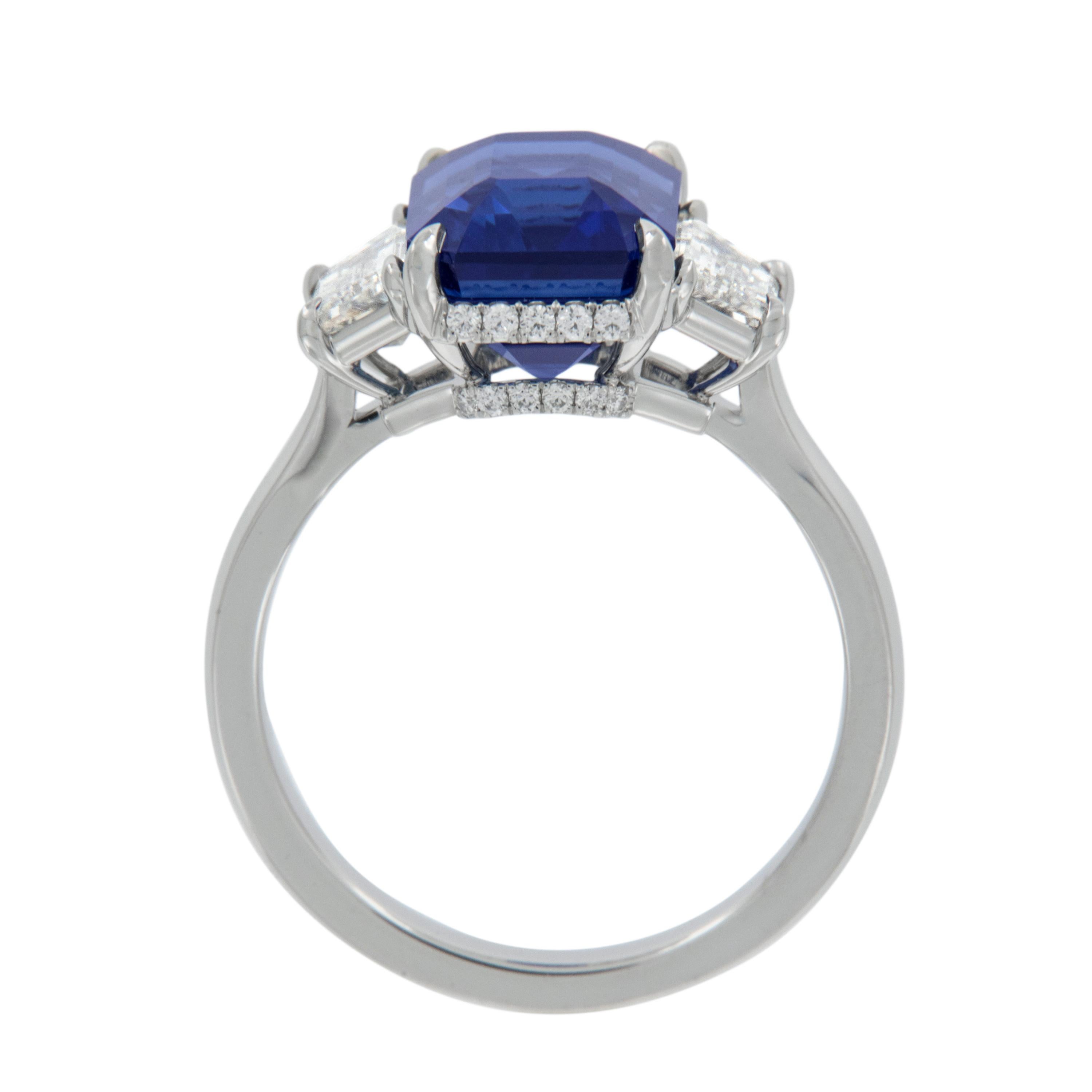 Platinum 5.79 Carat GIA Natural Royal Blue Sapphire 1.13 Cttw Diamond Ring In New Condition In Troy, MI