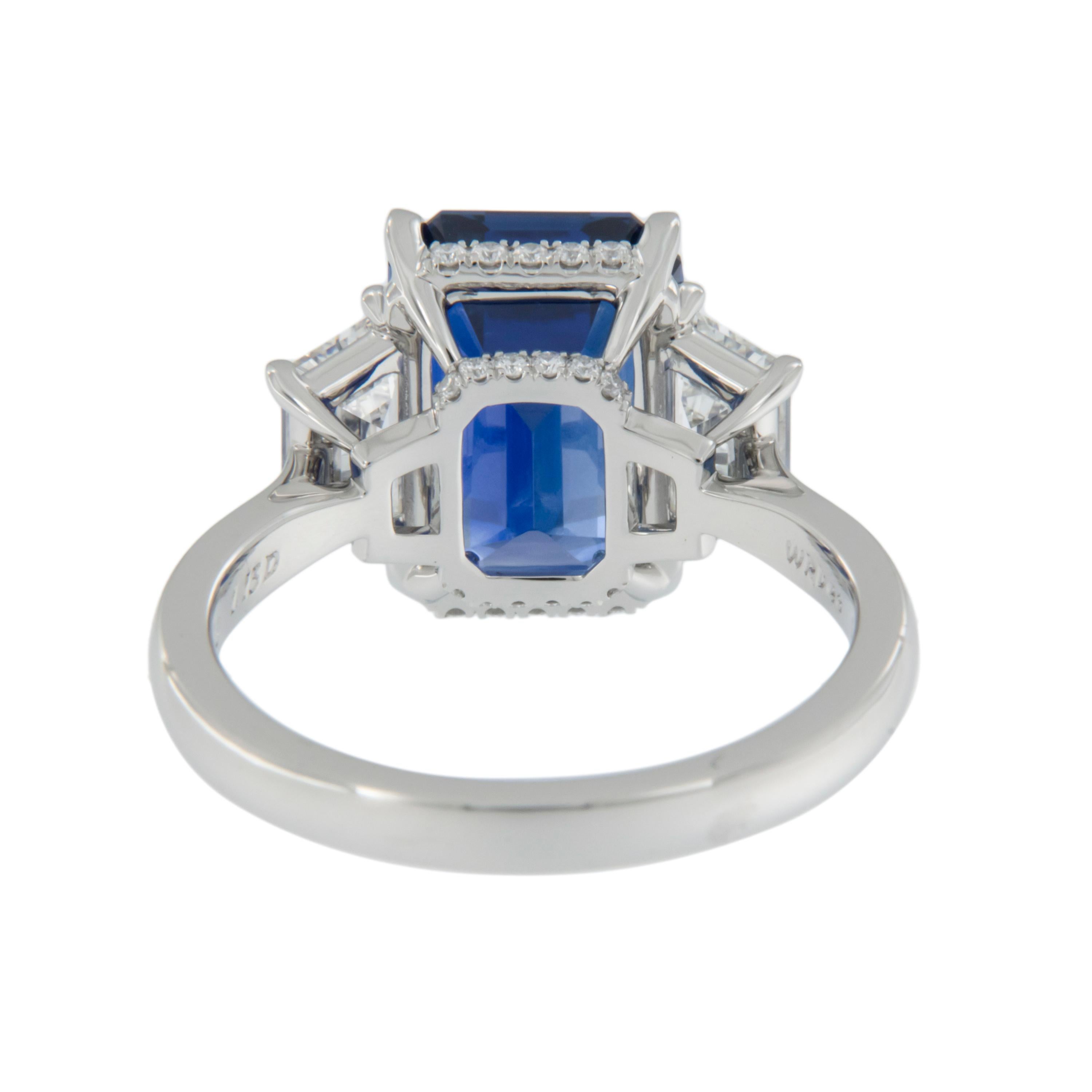 Women's or Men's Platinum 5.79 Carat GIA Natural Royal Blue Sapphire 1.13 Cttw Diamond Ring