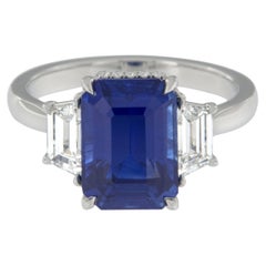 Platinum 5.79 Carat GIA Natural Royal Blue Sapphire 1.13 Cttw Diamond Ring