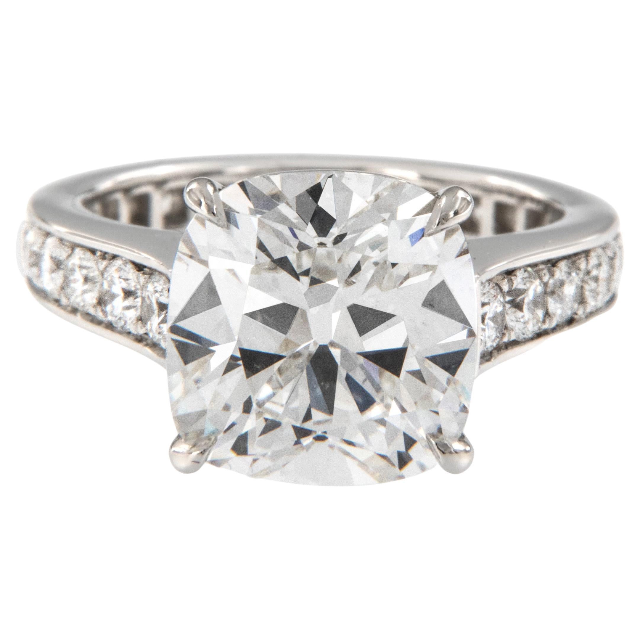 Platinum 5.89 Cttw GIA Cushion Brilliant Cut Diamond Eternity Engagement Ring 