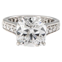 Platinum 5.89 Cttw GIA Cushion Brilliant Cut Diamond Eternity Engagement Ring 