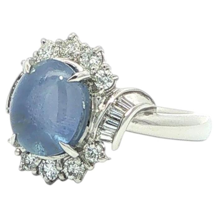 Bague en platine 5.8ctw GIA Ceylon No Heat Nice Sharp Star Sapphire Diamond Ring en vente
