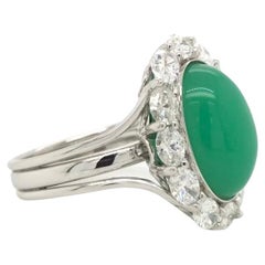 Platinum 5.99ct Australian Chrysoprase and Diamond Halo Ring