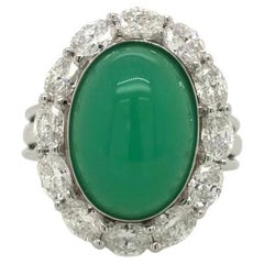 Platinum 5.99ct Australian Chrysoprase and Diamond Halo Ring