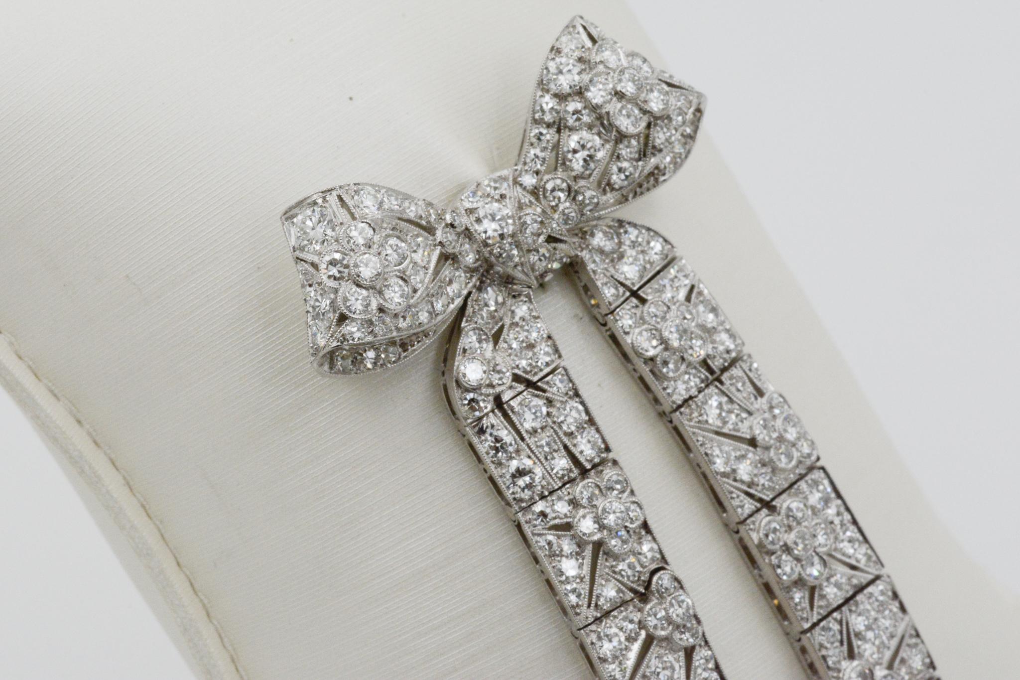 Women's Platinum 6 Carat Diamond Art Deco Bow Pin