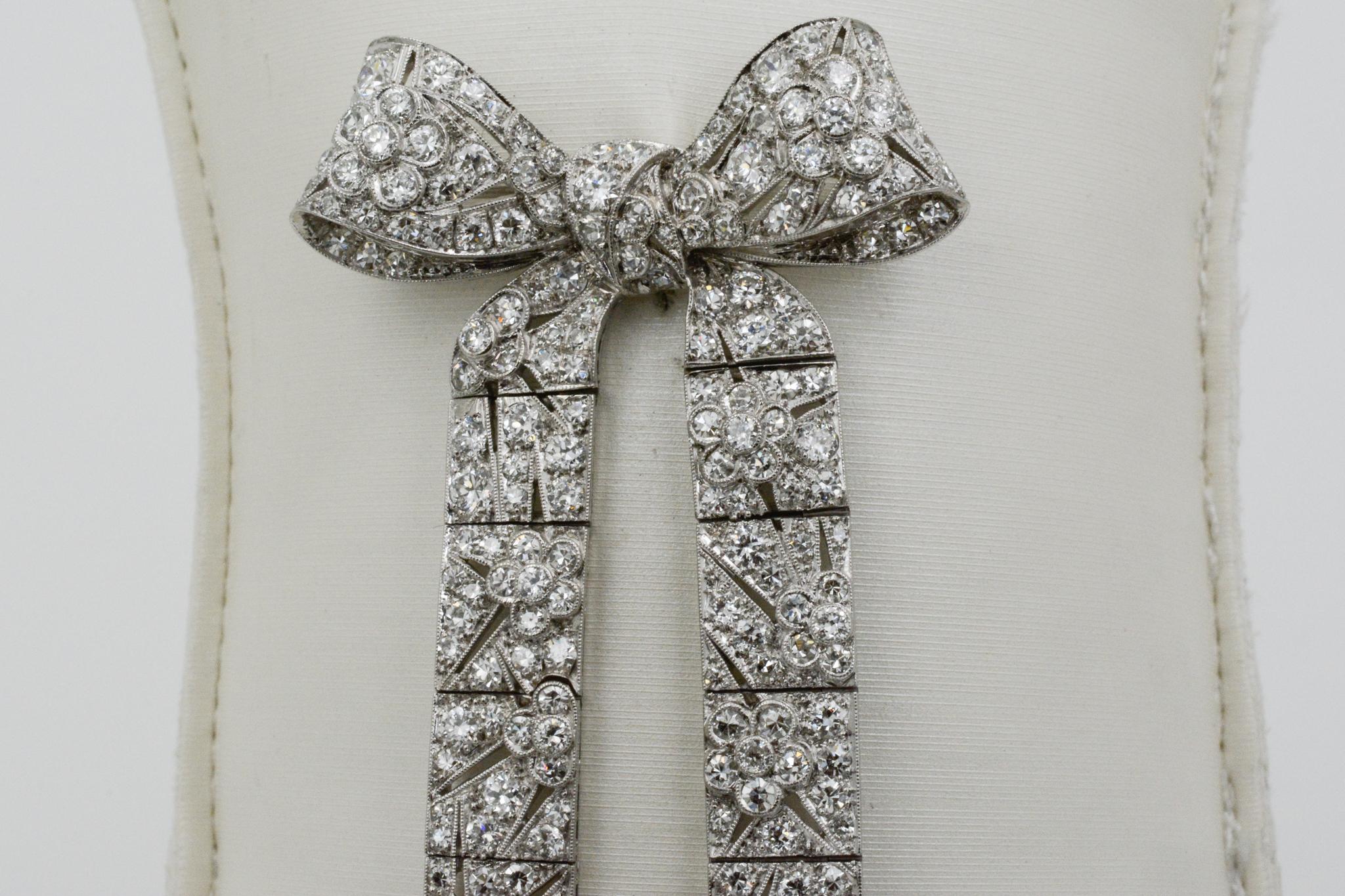 Platinum 6 Carat Diamond Art Deco Bow Pin 1