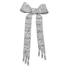 Platinum 6 Carat Diamond Art Deco Bow Pin