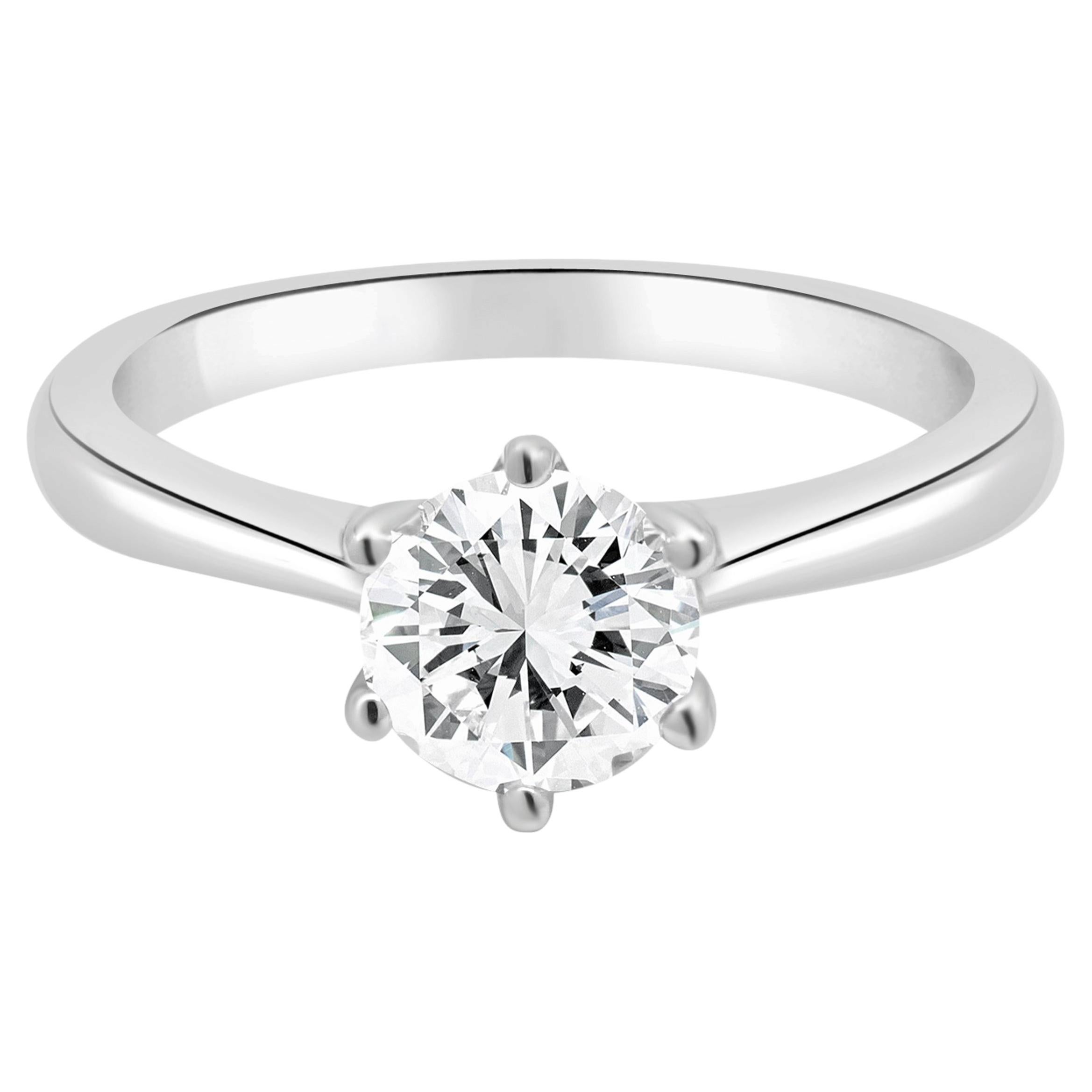 Platinum 6-Prong Set Round Brilliant Cut Diamond Solitaire Engagement Ring