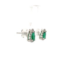 Platinum .60ct tw Emerald and Diamond Halo Stud Earrings