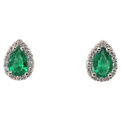 Platinum .60ct tw Emerald and Diamond Halo Stud Earrings