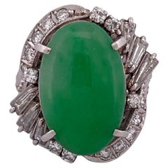 Platinum 6.17ctw Jade & 0.84ctw Diamond Ring