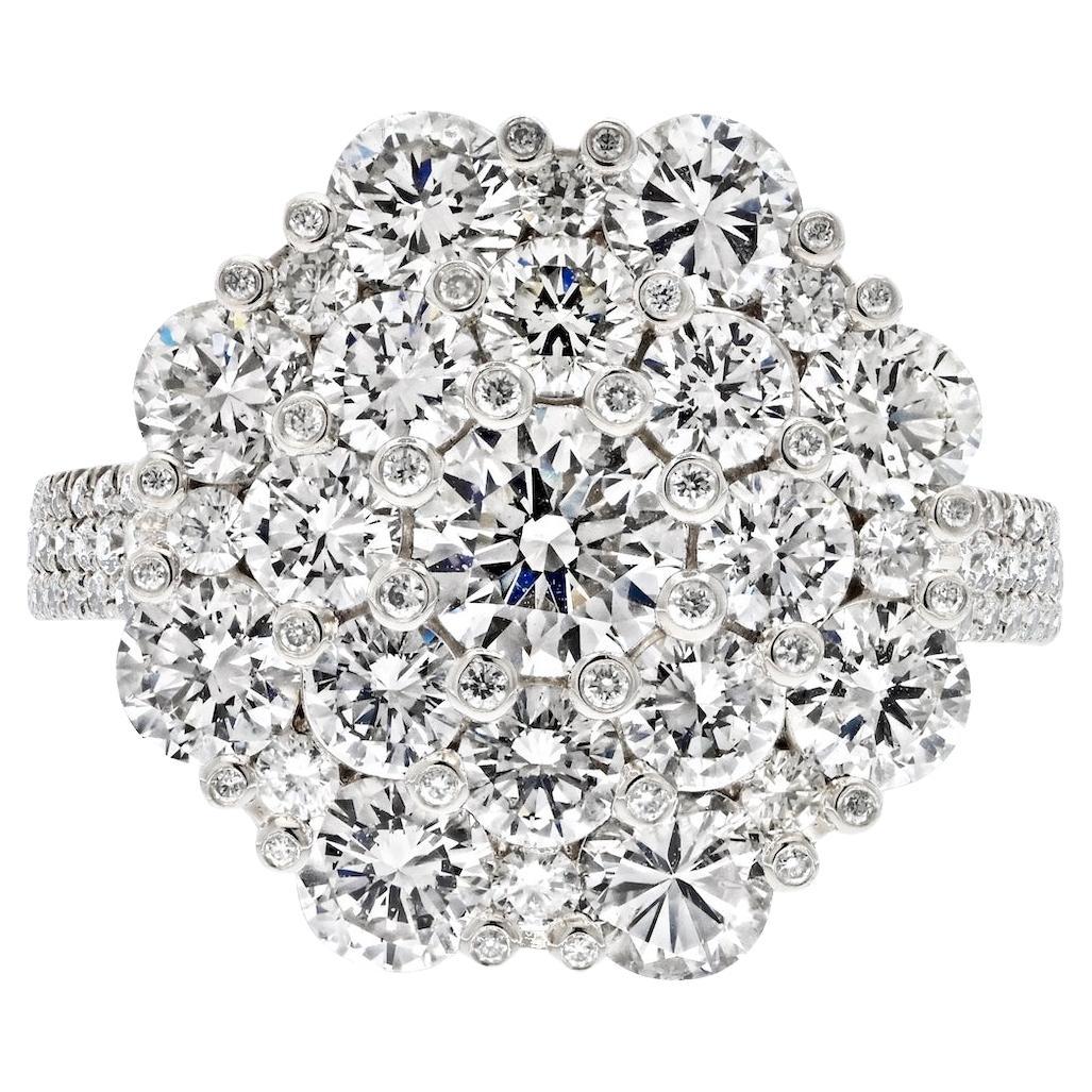 Platinum 6.20cttw Round Diamond Cluster Handmade Cocktail Ring For Sale