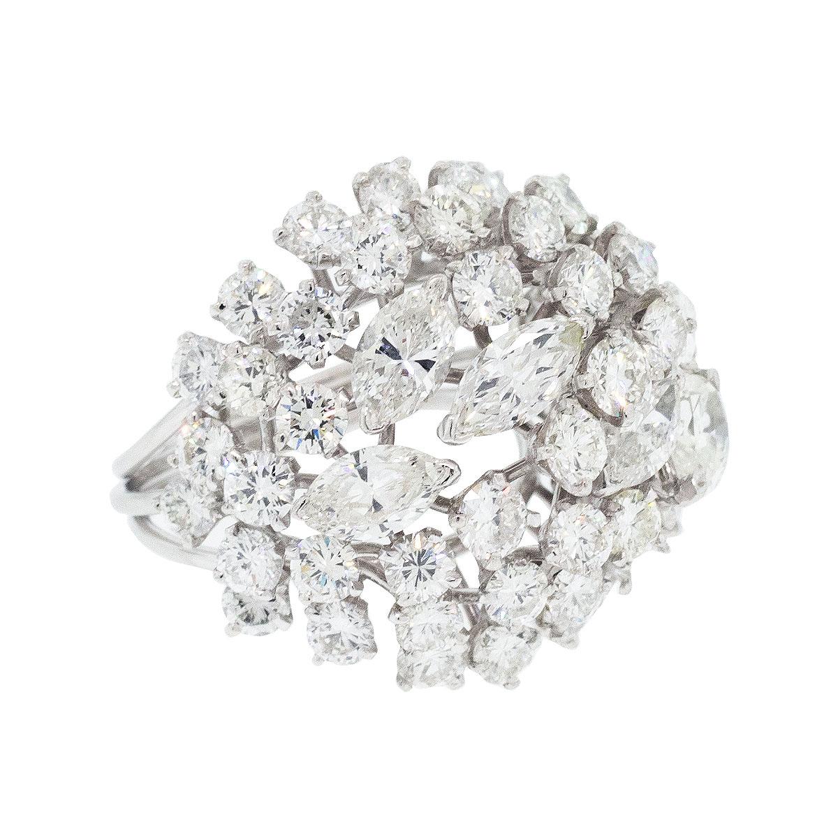 Platinum 6.34ctw Round & Marquise Cut Diamond Dome Ring For Sale 1