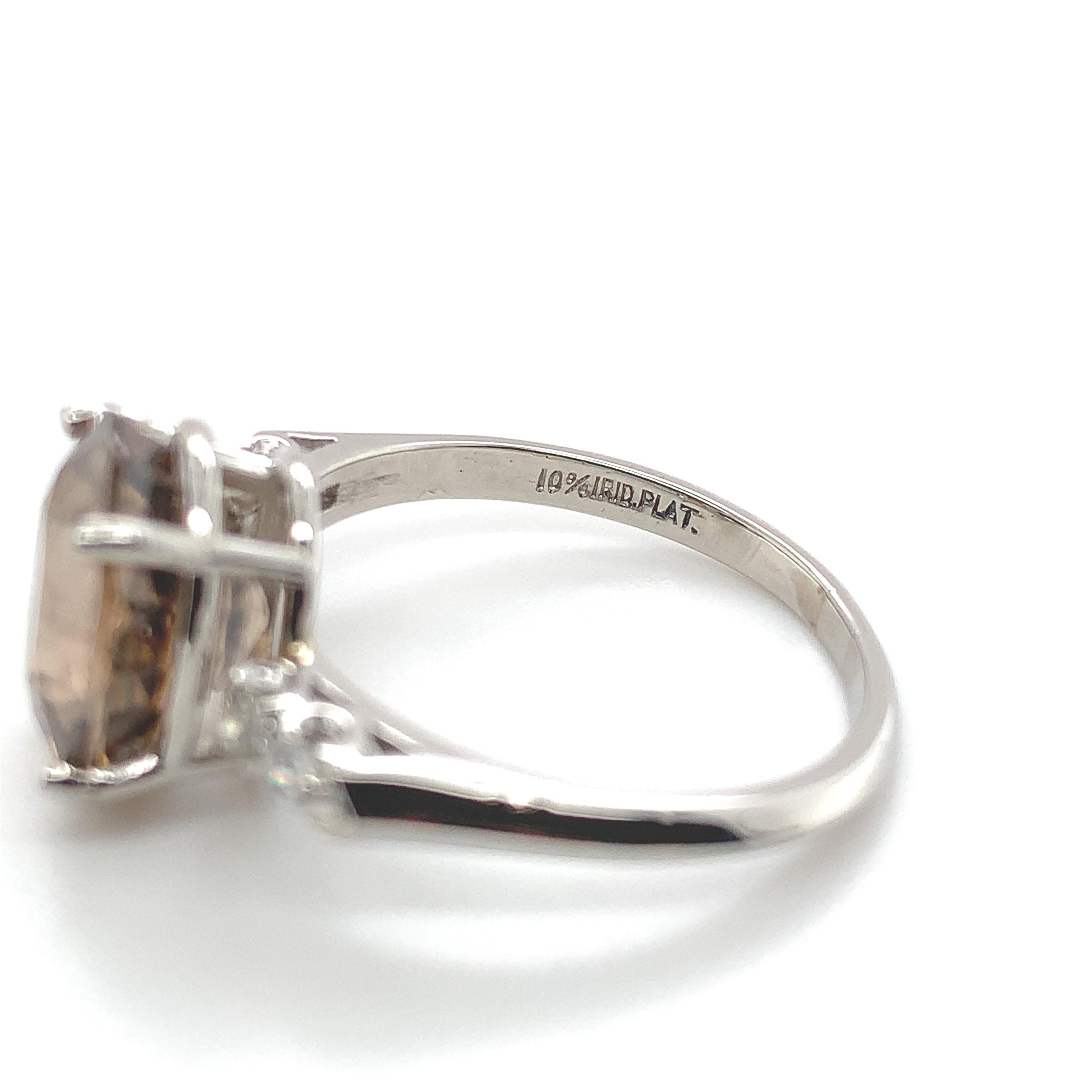 Anello in platino con zircone champagne/marrone chiaro da 6,37 carati e diamanti, misura 7,75 in vendita 3