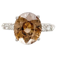 Platinum 6.37 carat Champagne/Light Brown Zircon & Diamond Ring size 7.75