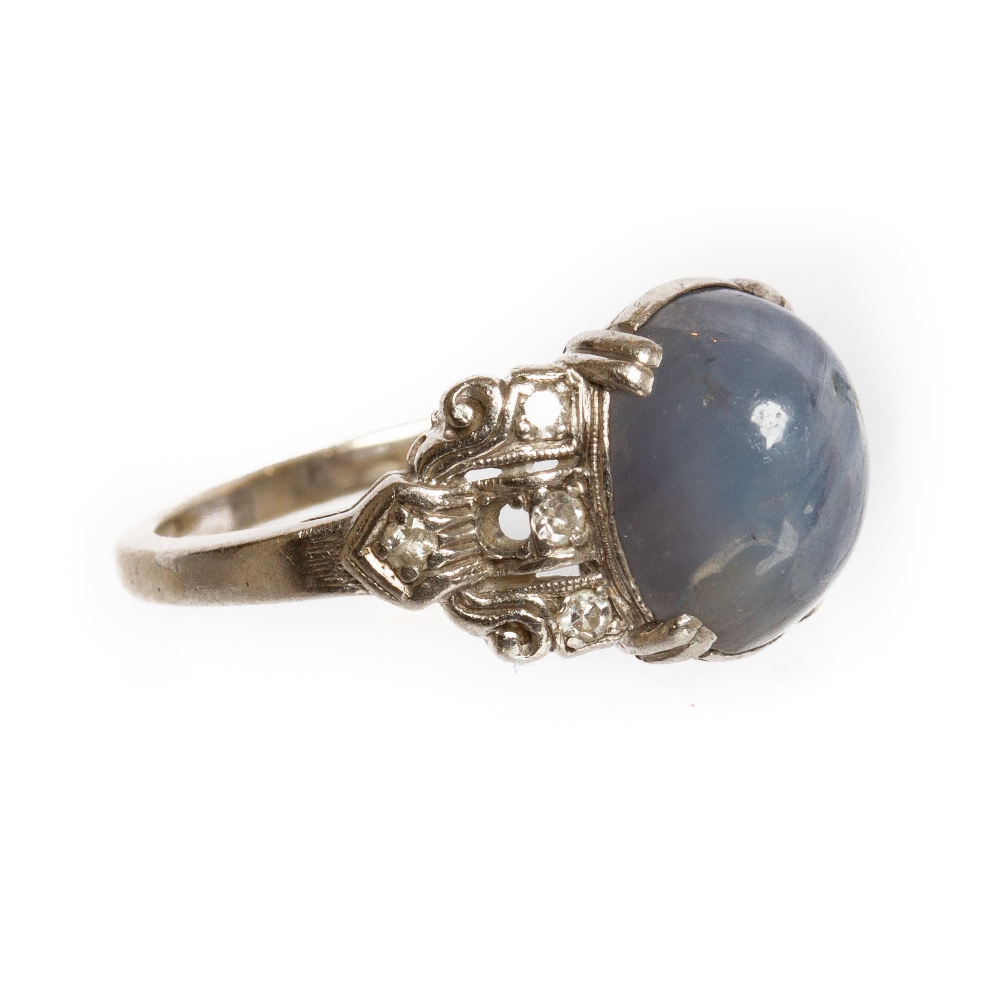 Offered is a vintage 6.3ct star sapphire, diamond and platinum ring size 5 and weighs 3 DWT