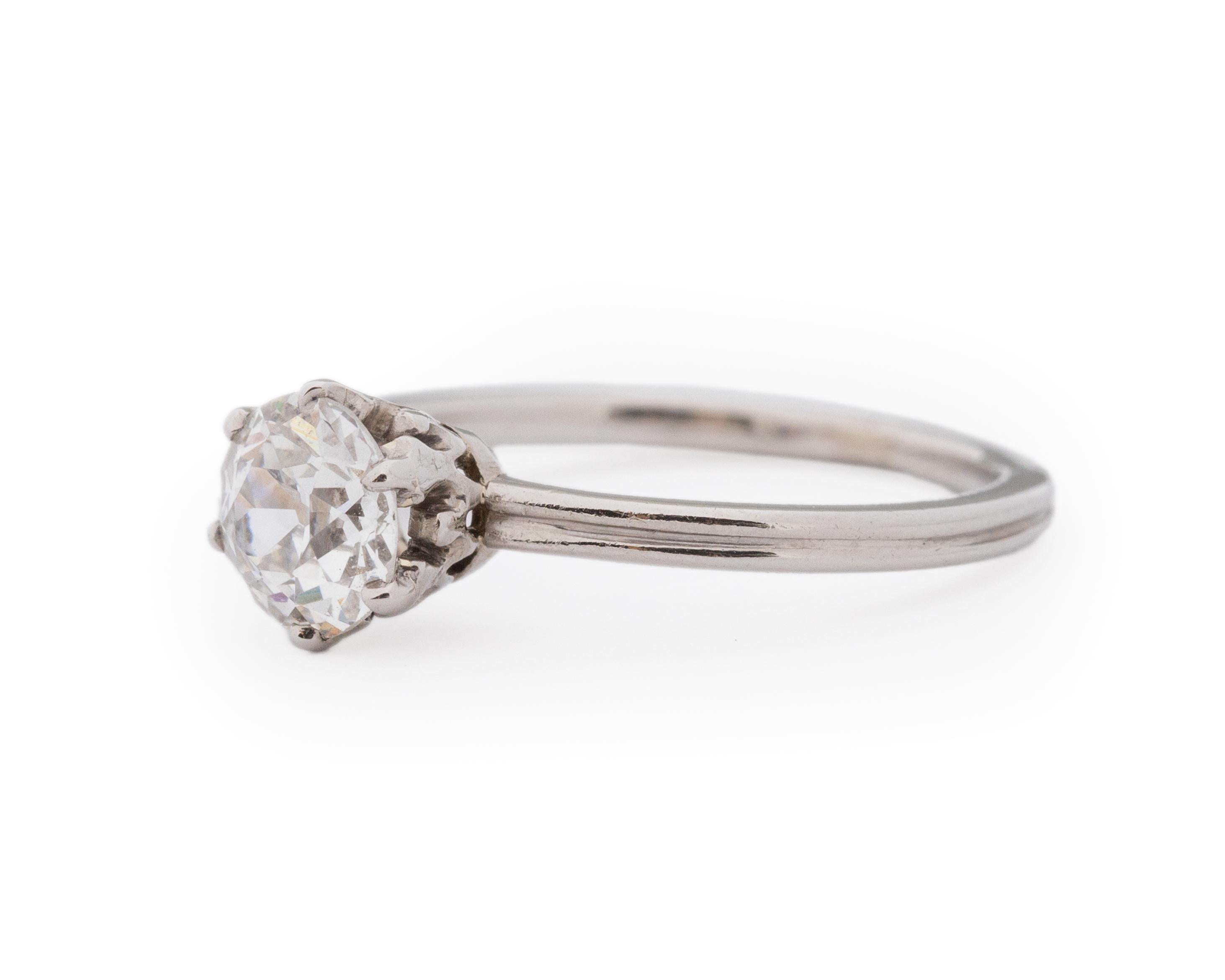 Art Deco Platinum .64 Carat Old European Brilliant Diamond Engagement Ring For Sale