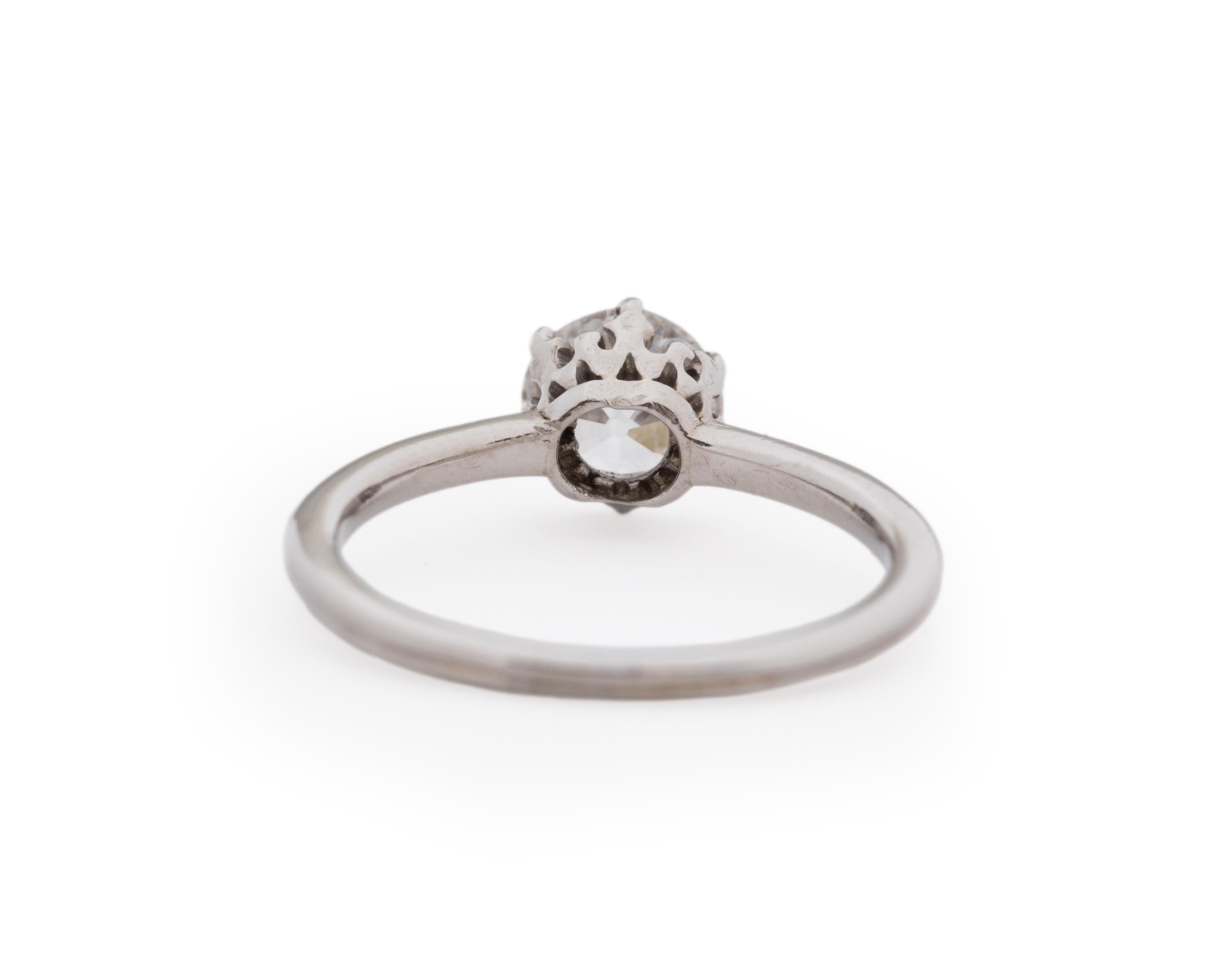 Old European Cut Platinum .64 Carat Old European Brilliant Diamond Engagement Ring For Sale