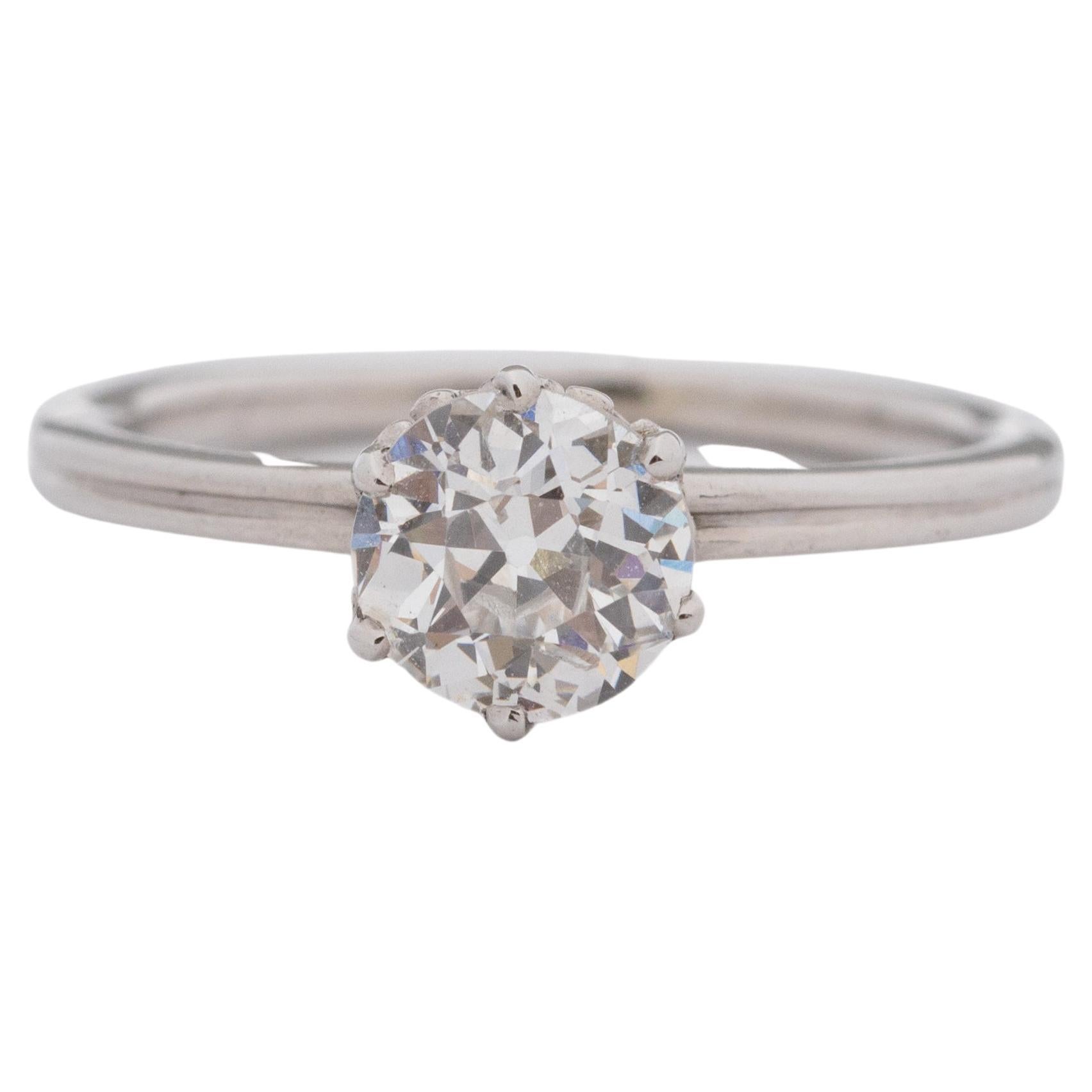 Platinum .64 Carat Old European Brilliant Diamond Engagement Ring For Sale