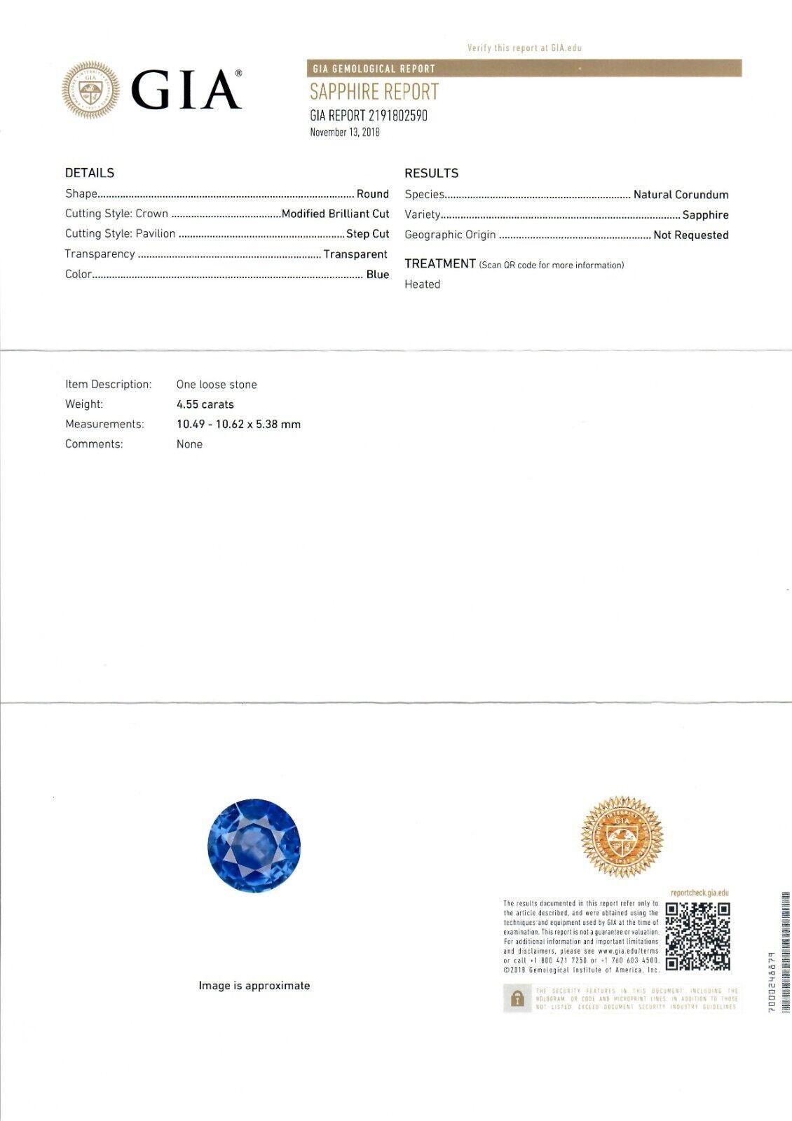 Platinum 6.42ctw GIA Round Sapphire & Diamond Halo Low Profile Statement Ring For Sale 5