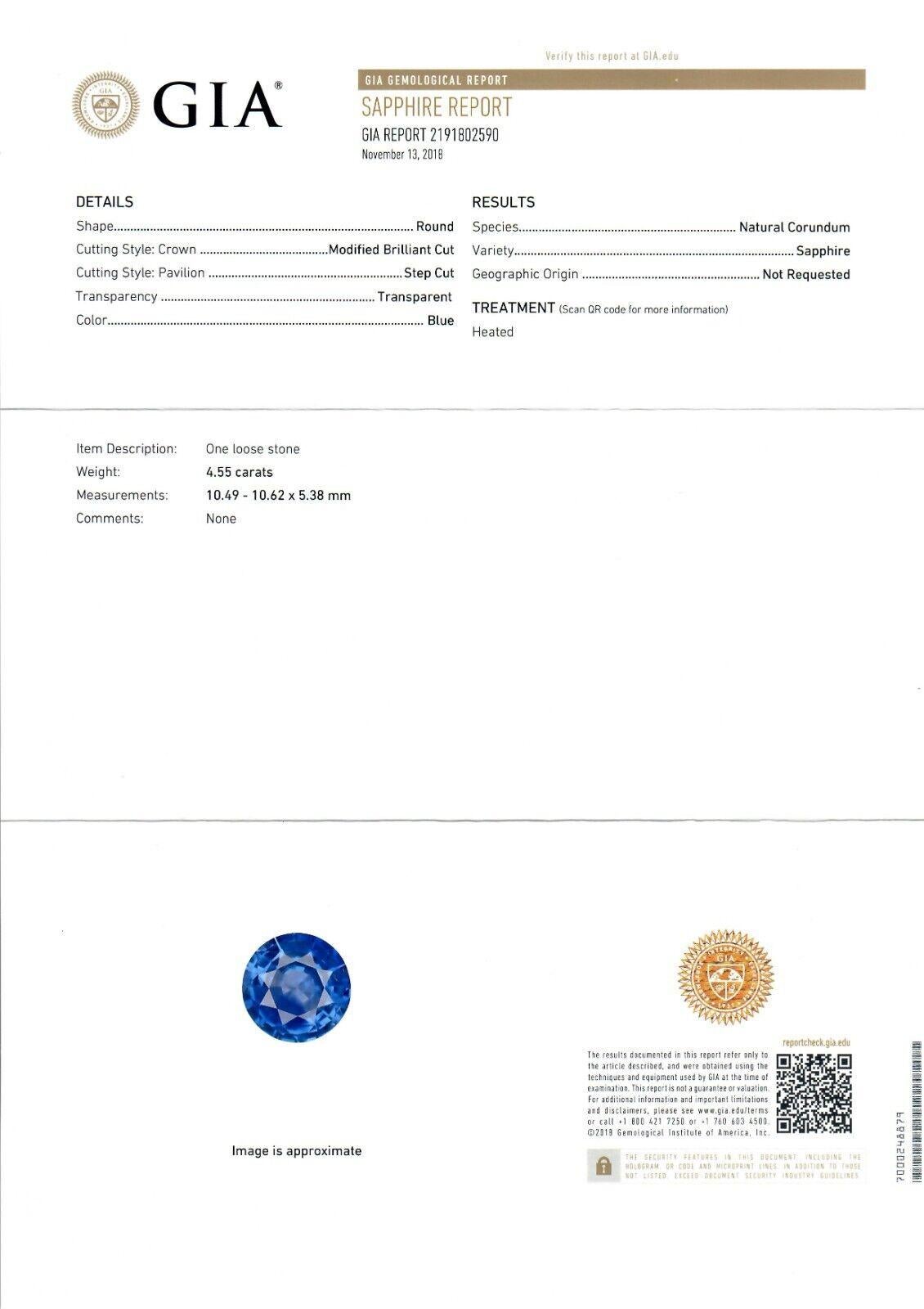 Anello in platino con zaffiro rotondo GIA da 6,42 carati e diamante a forma di aureola a basso profilo in vendita 6