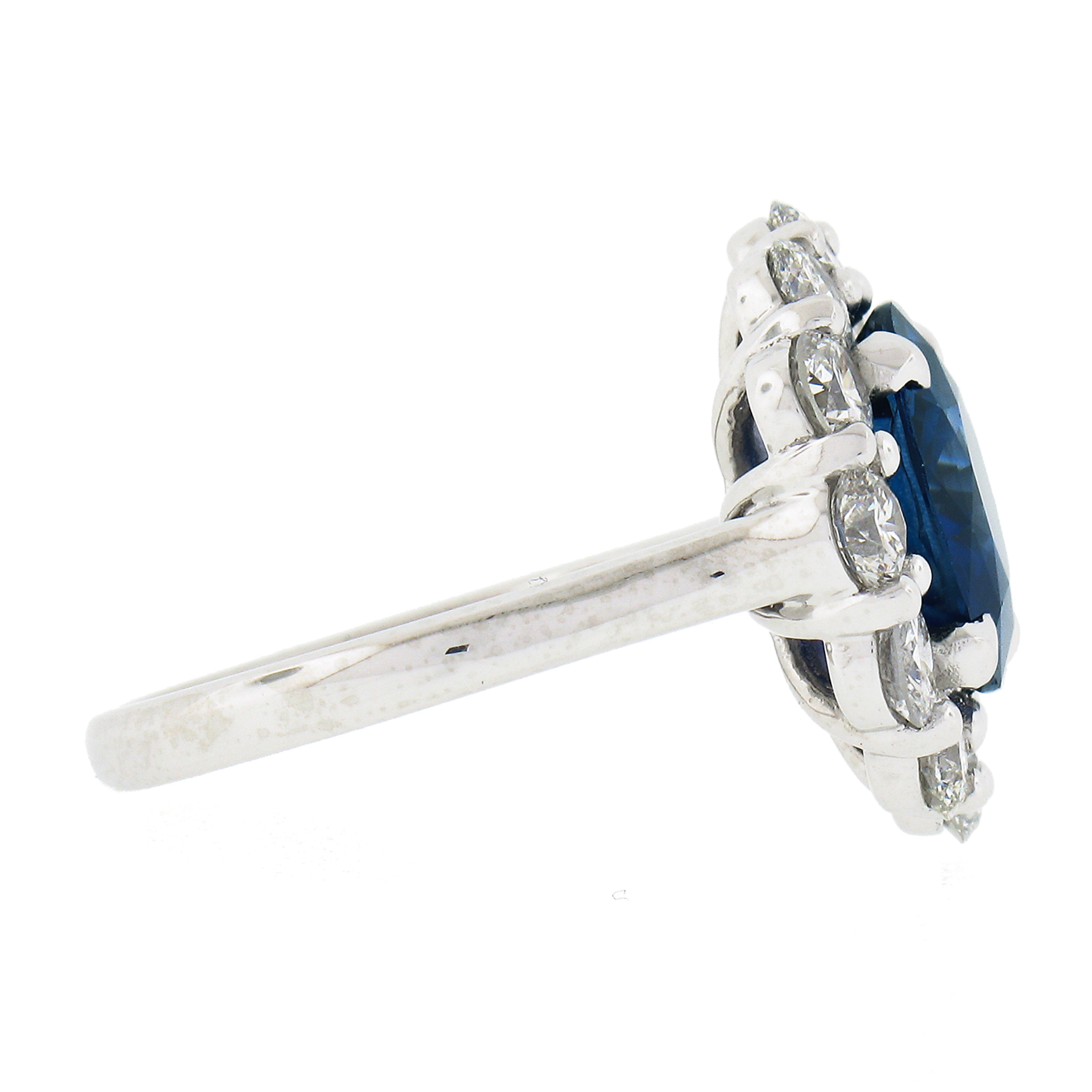 Platinum 6.42ctw GIA Round Sapphire & Diamond Halo Low Profile Statement Ring In New Condition For Sale In Montclair, NJ