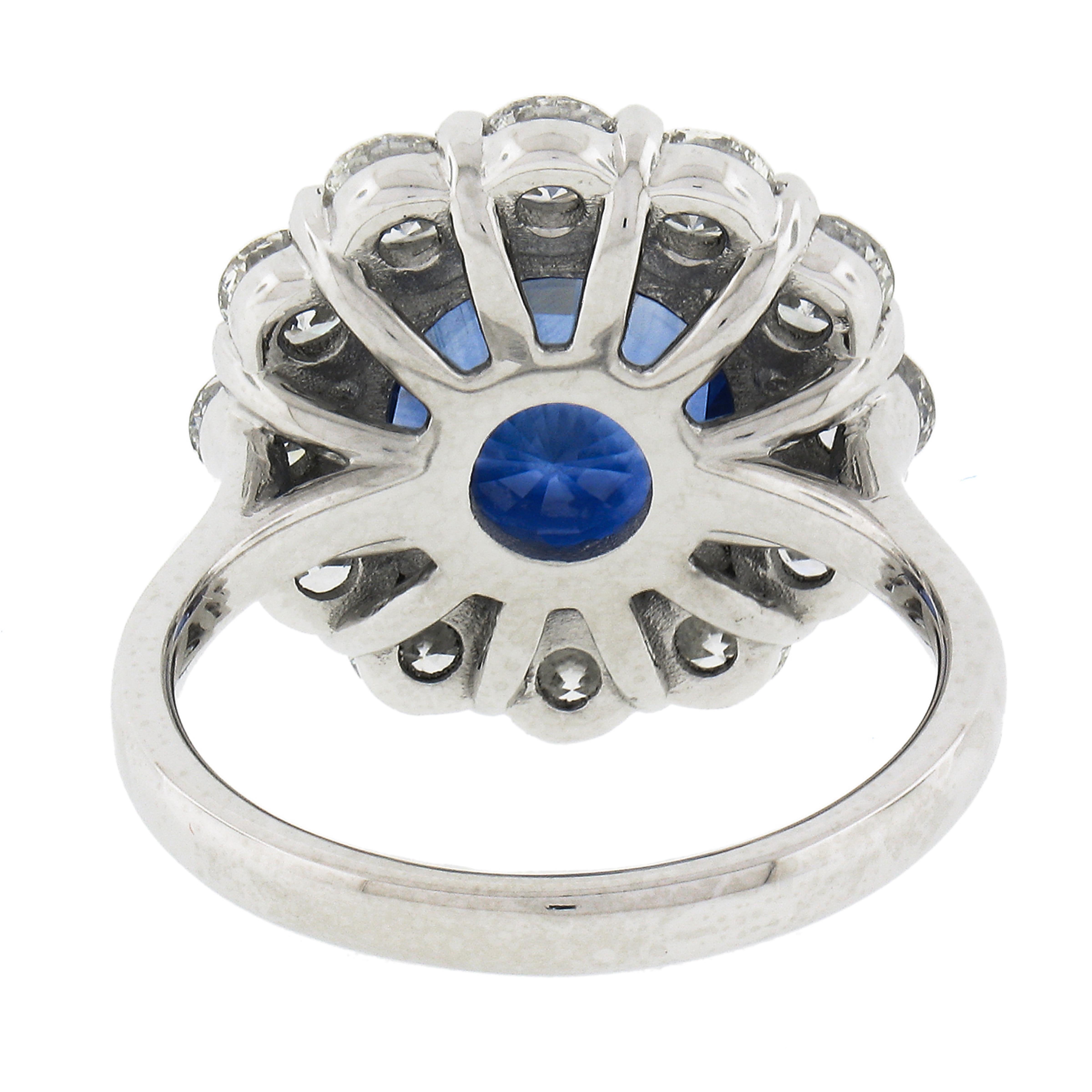 Platinum 6.42ctw GIA Round Sapphire & Diamond Halo Low Profile Statement Ring For Sale 1
