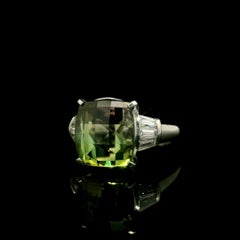 Bague en platine 6.48ctw Bi-Color Green Pink Tourmaline Baguette Diamond Sides