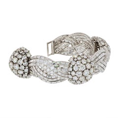 65 Carat Mid Century 1950's Round And Baguette Diamond Platinum Bracelet