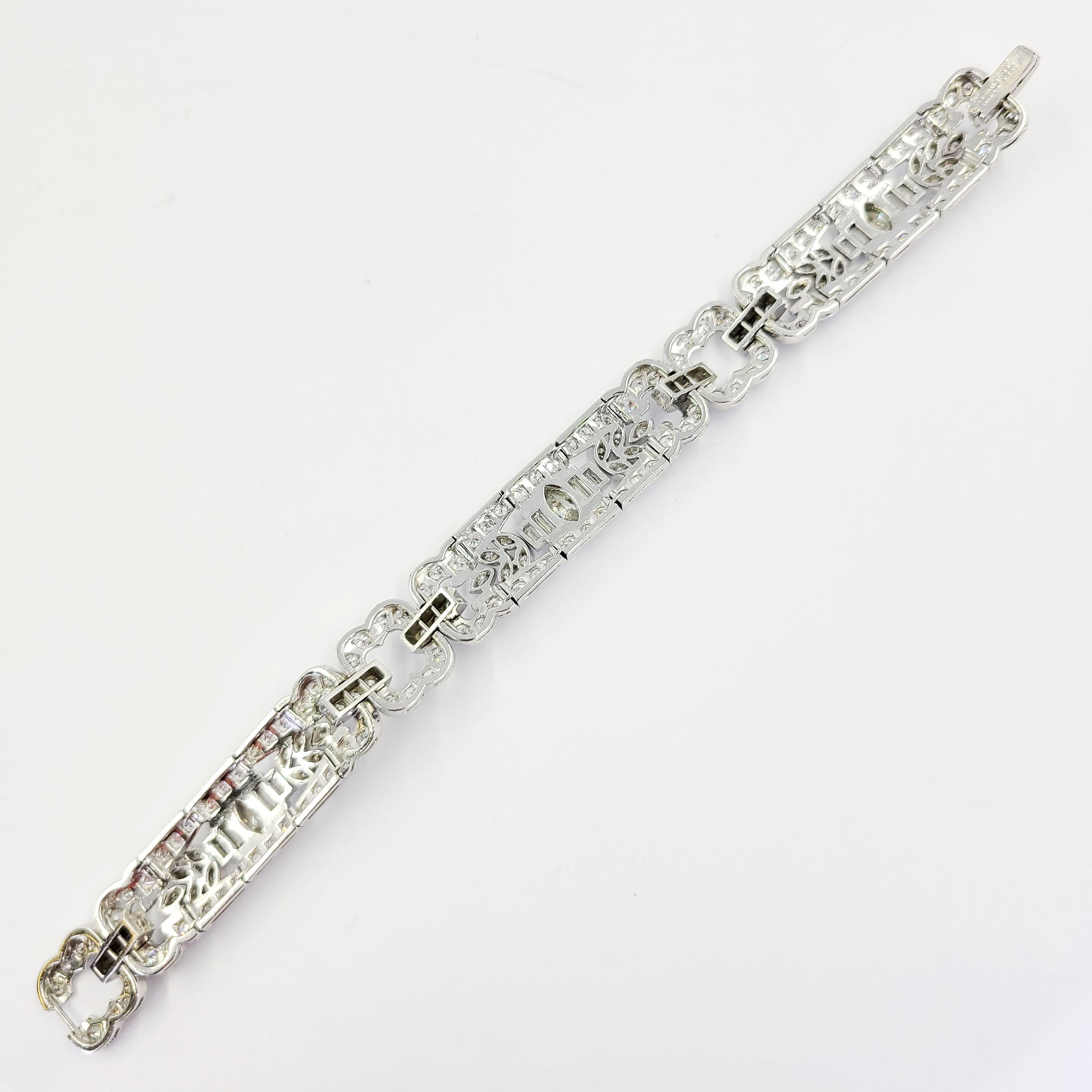 Bracelet vintage en platine avec diamants d'un poids total de 6,50 carats Bon état - En vente à Coral Gables, FL