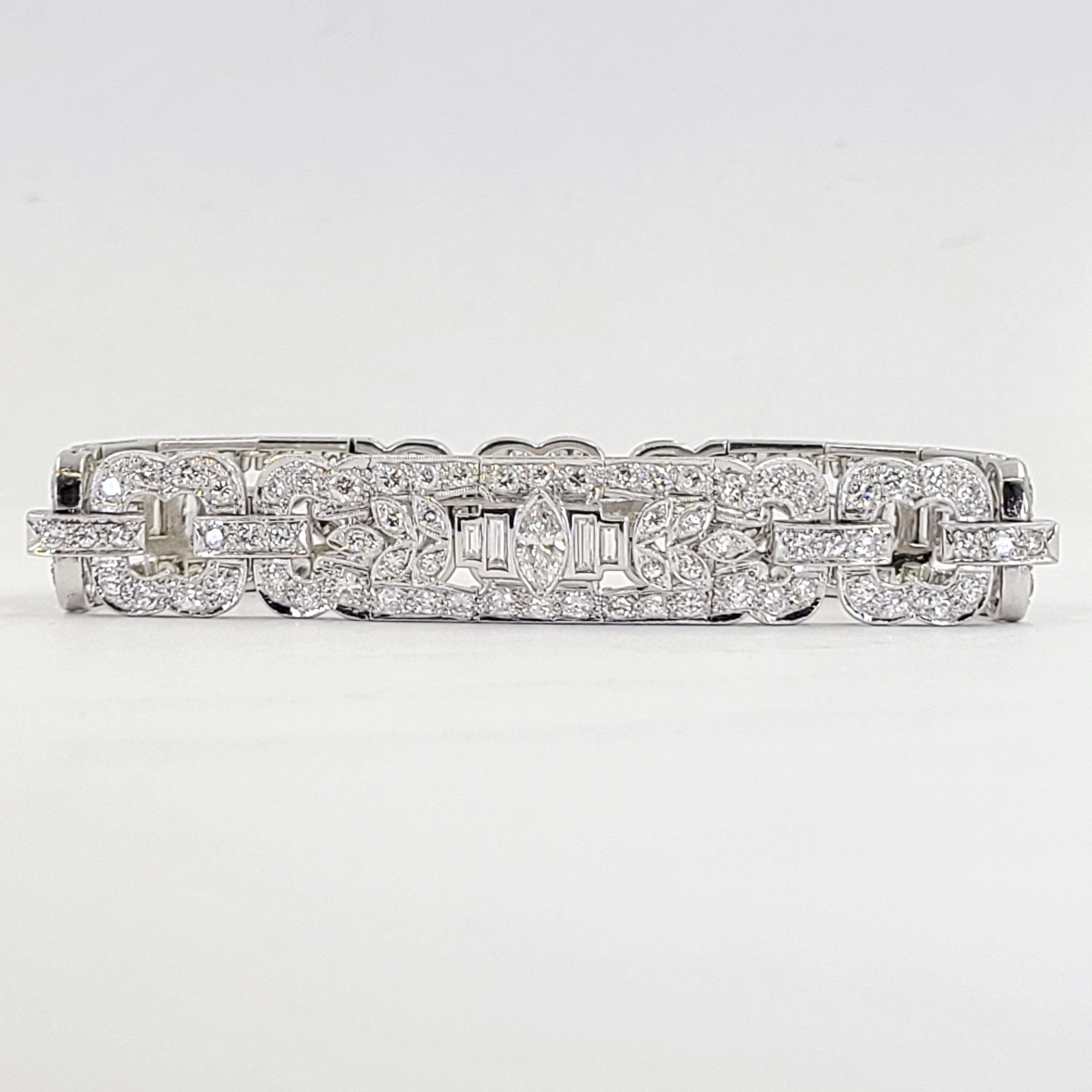 Women's Platinum 6.50 Carat Total Weight Vintage Diamond Bracelet For Sale
