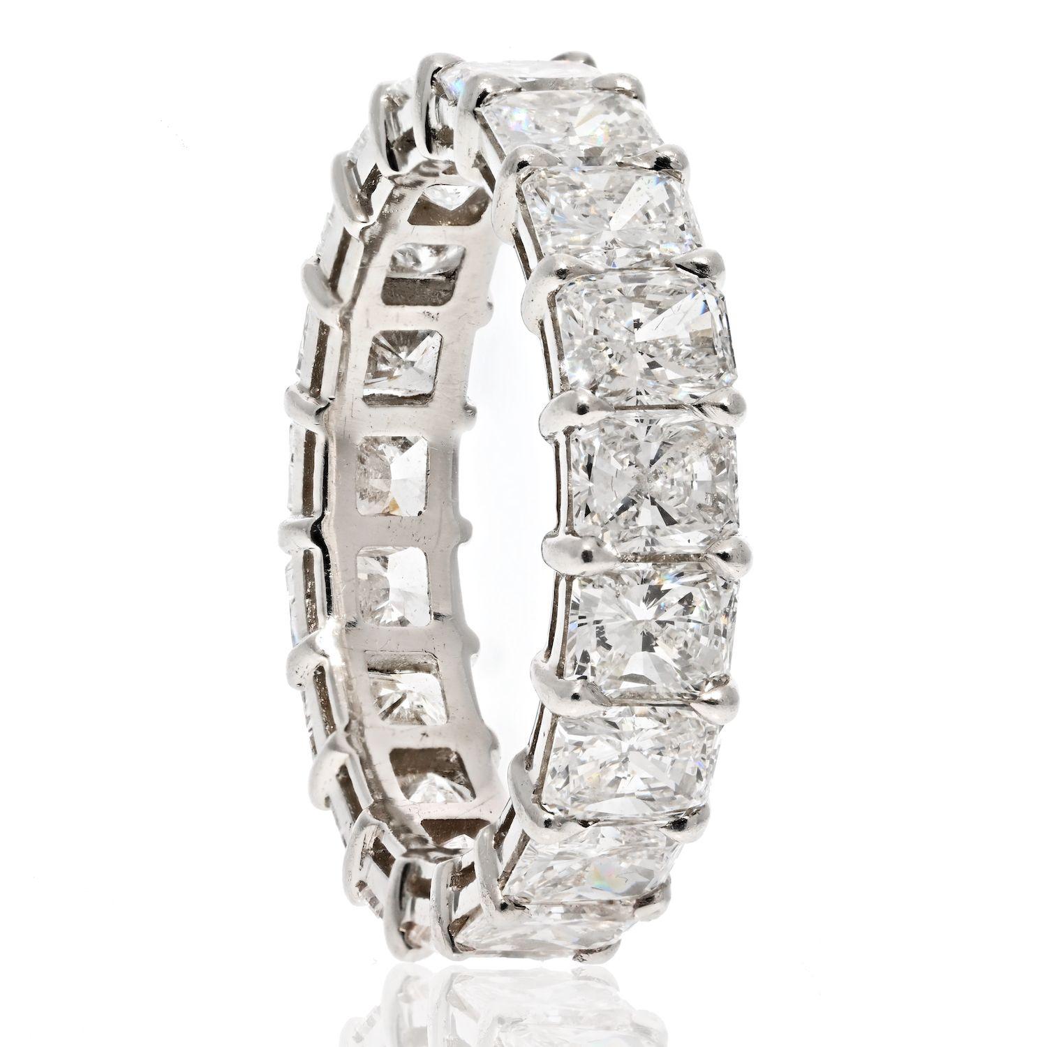 Platinum 6.50 Carats Radiant Cut Diamond Eternity Band In Excellent Condition For Sale In New York, NY
